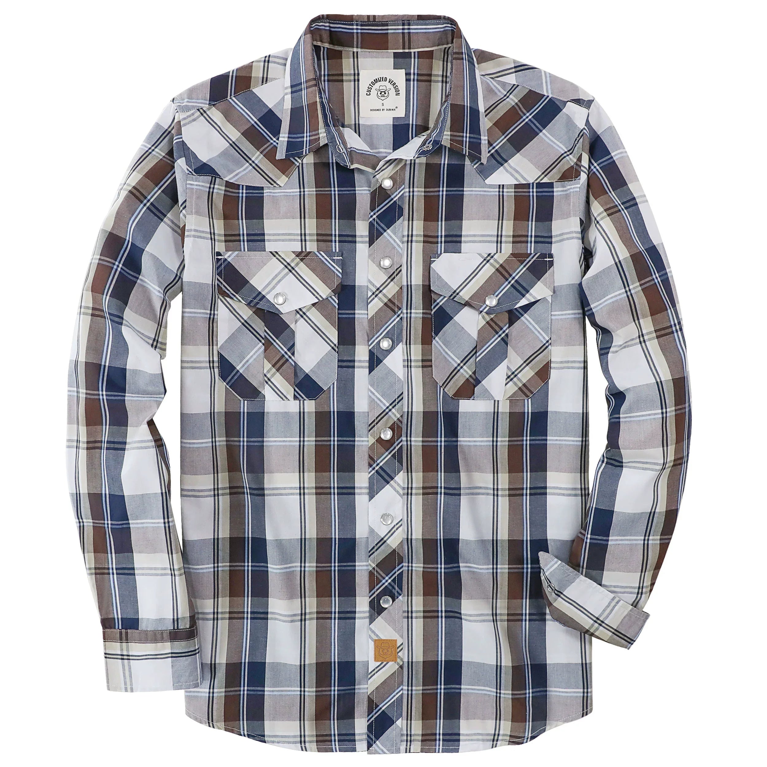 Dubinik® Pearl Snap Shirts for Men Long Sleeve Western Shirts for Men Vintage Casual Plaid Shirt Cowboy Shirts for Men#42006