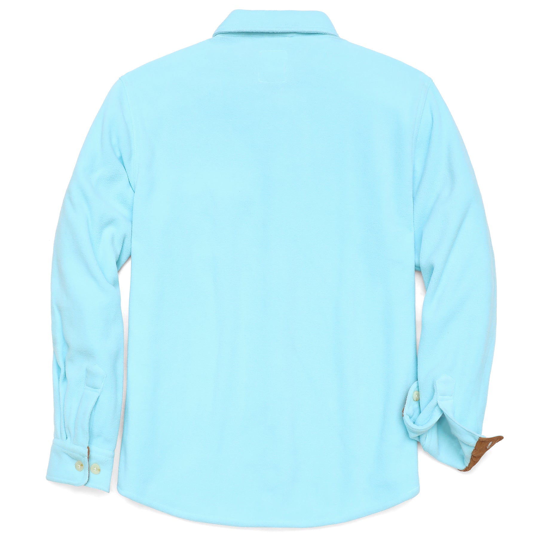 Mens Long Sleeve Sky Blue Solid Fleece Shirt Casual Button Down Light-in-weight Shirt #0243