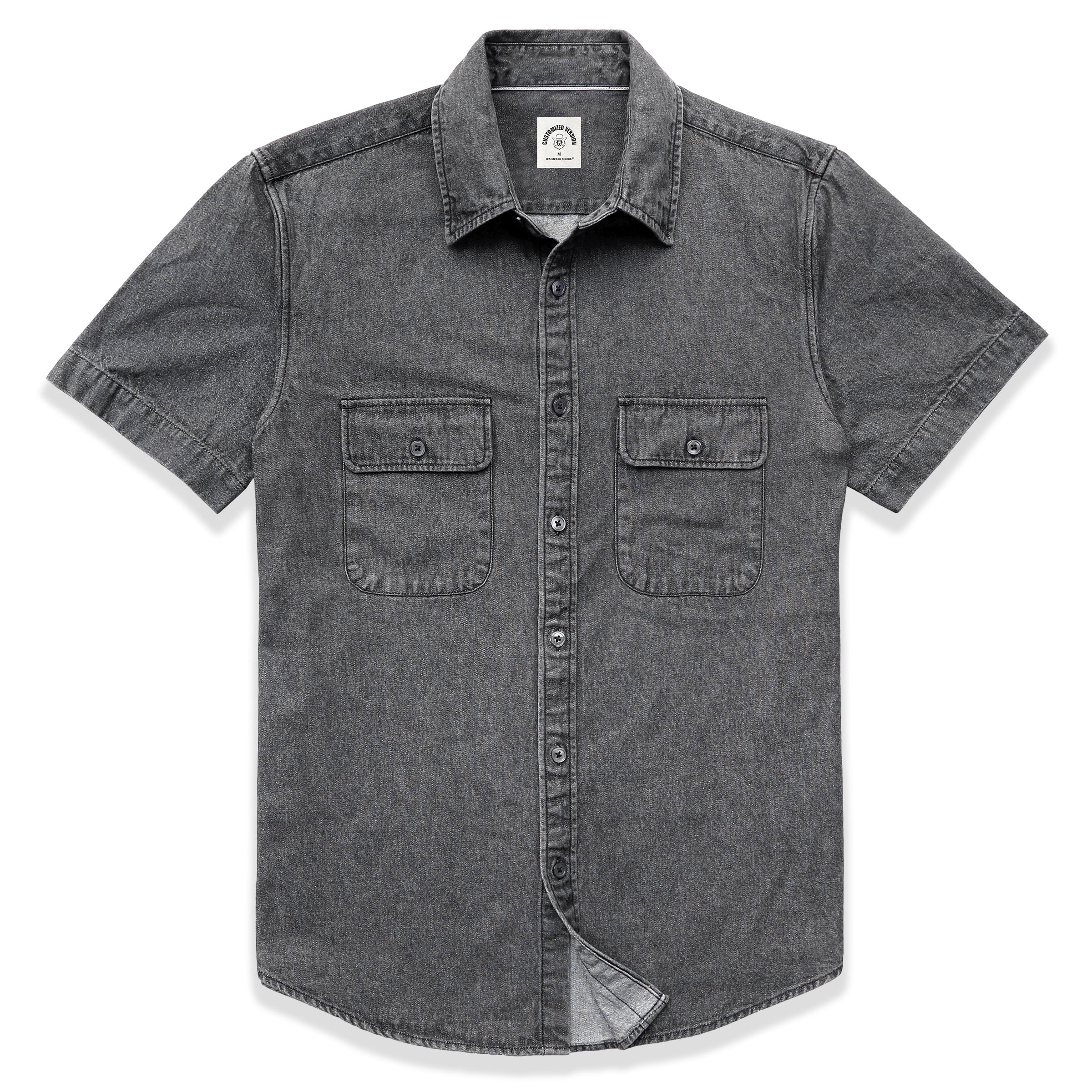 Mens Denim Shirts Button Down Short Sleeve Western Cotton Casual Work Jean Shirt #5503