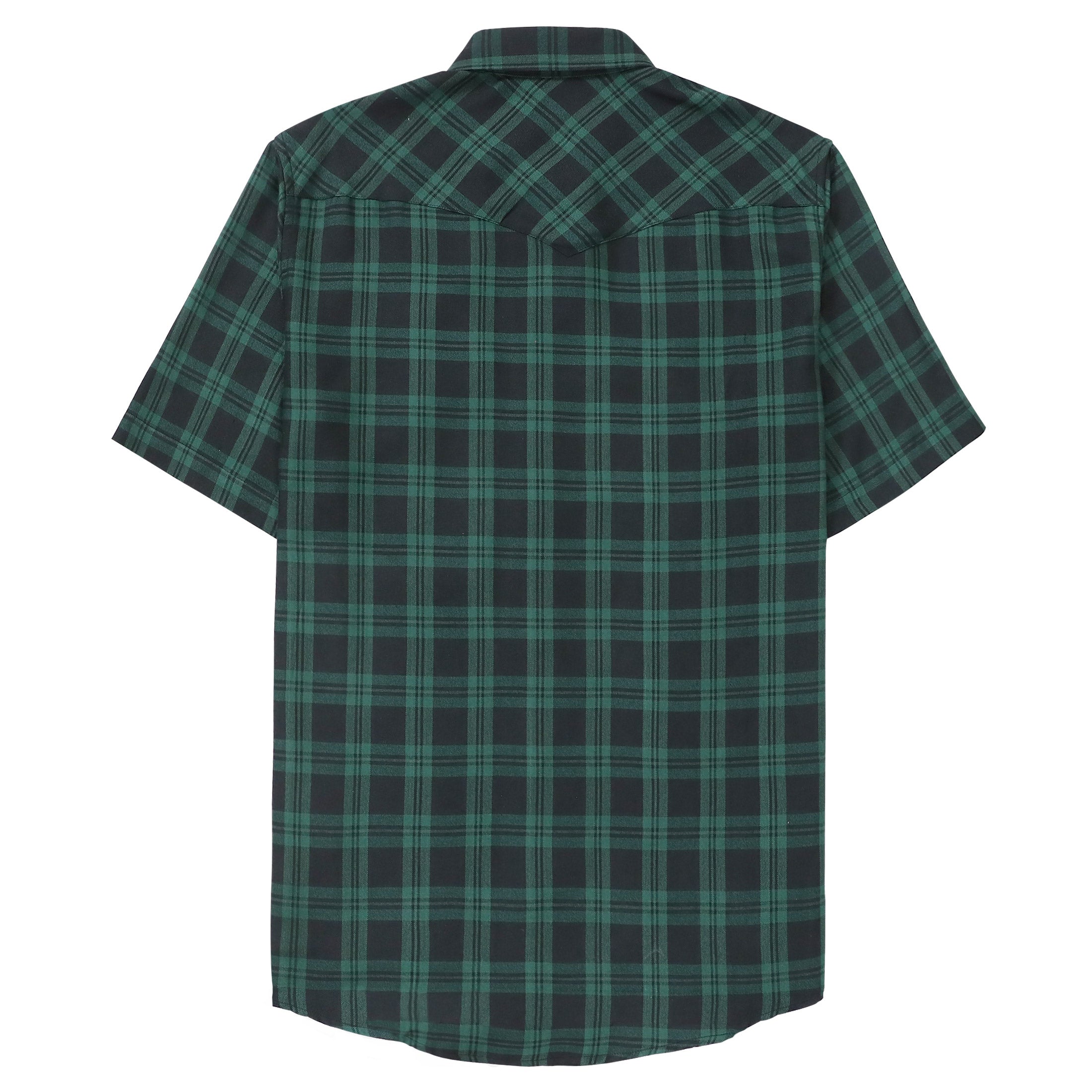 Dubinik®Bamboo Fiber Mens Shirts Short Sleeve Green Plaid Shirt Men Western Cowboy Pearl Snap Vintage Casual Plaid Shirt #29204