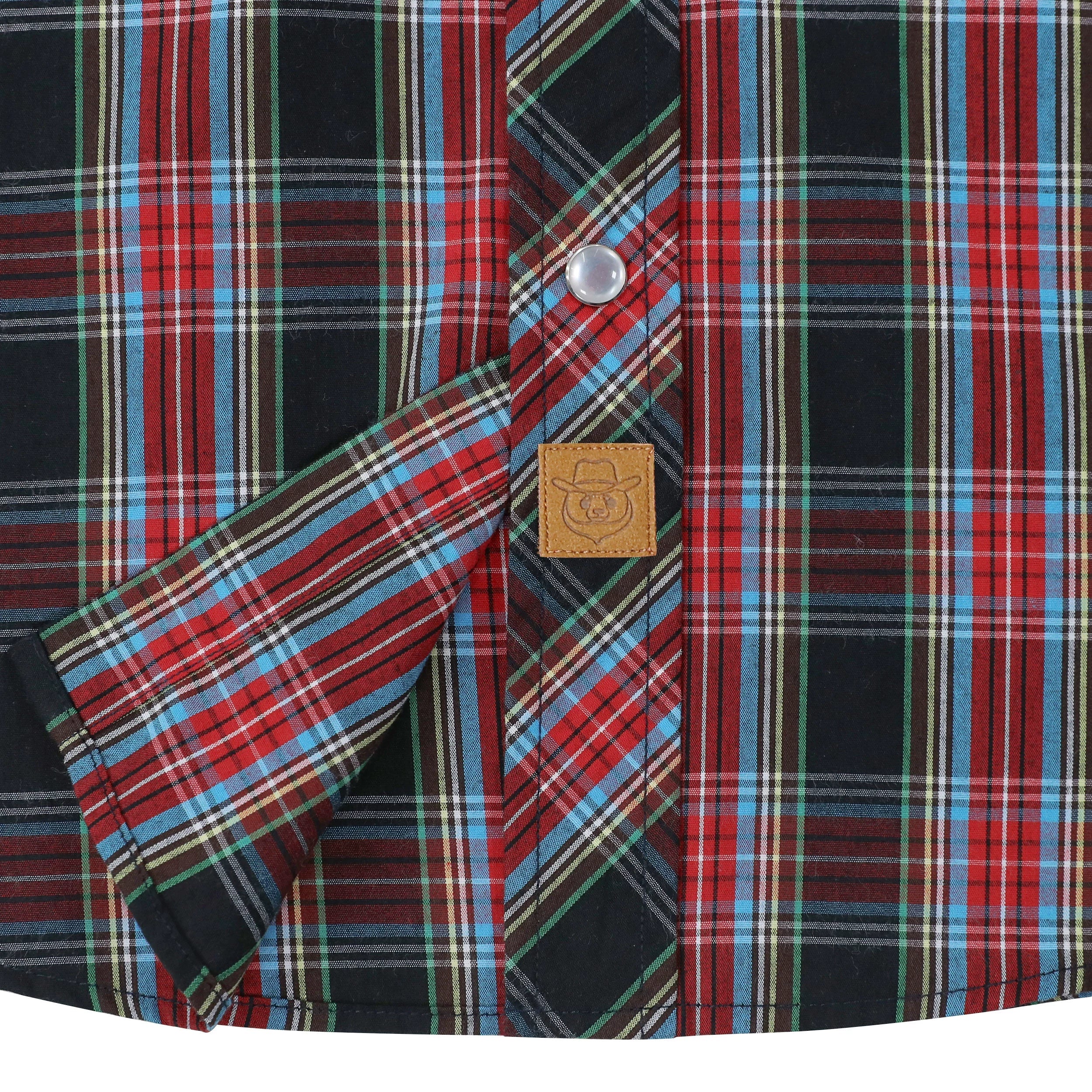 Dubinik® Western Shirts for Men Short Sleeve Plaid Pearl Snap Shirts for Men Button Up Shirt Cowboy Casual Work Shirt#41011