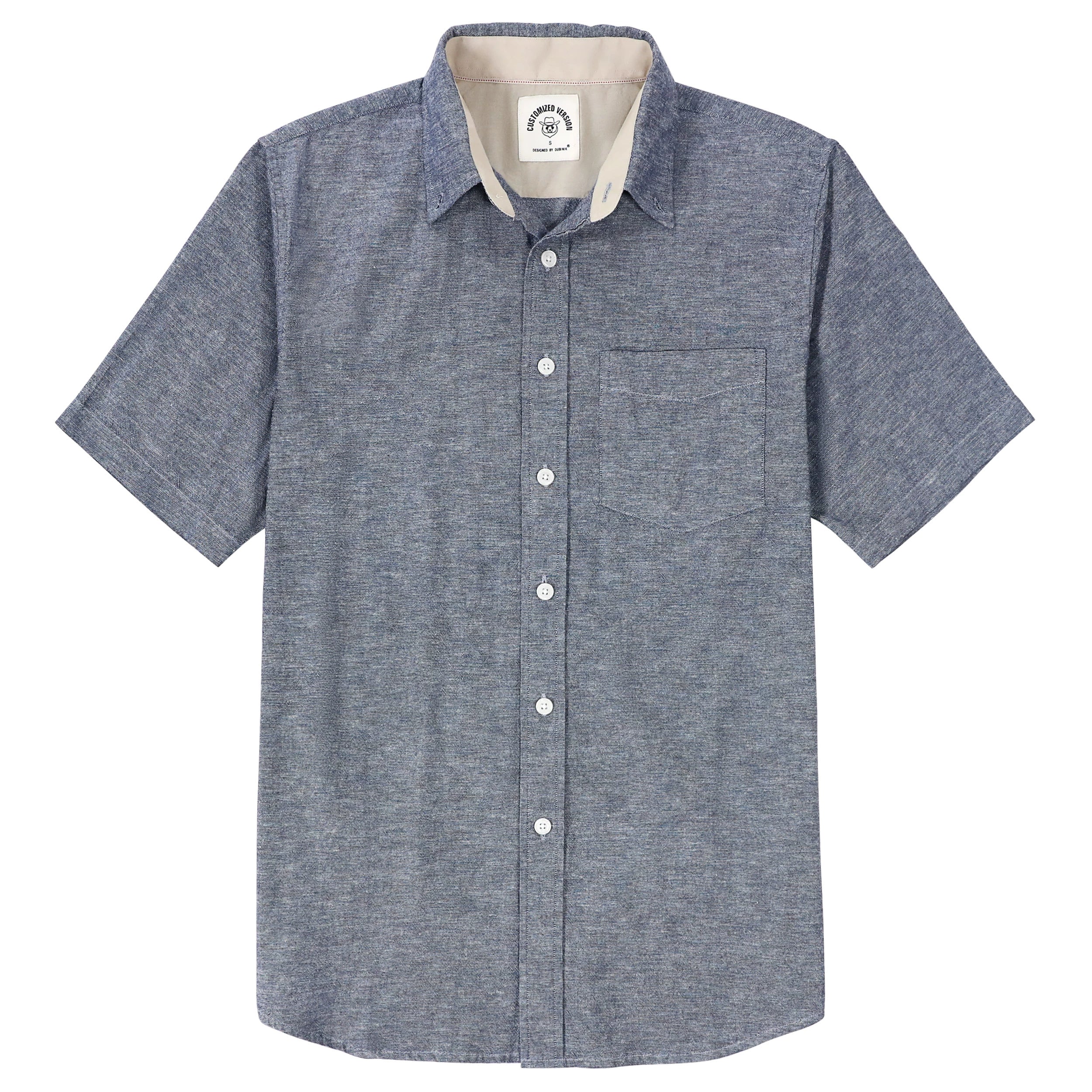 Dubinik® Black Ash Solid Mens Short Sleeve Button Down Shirts 100% Cotton Plaid Men's Casual Button-Down Shirts with Pocket#01147