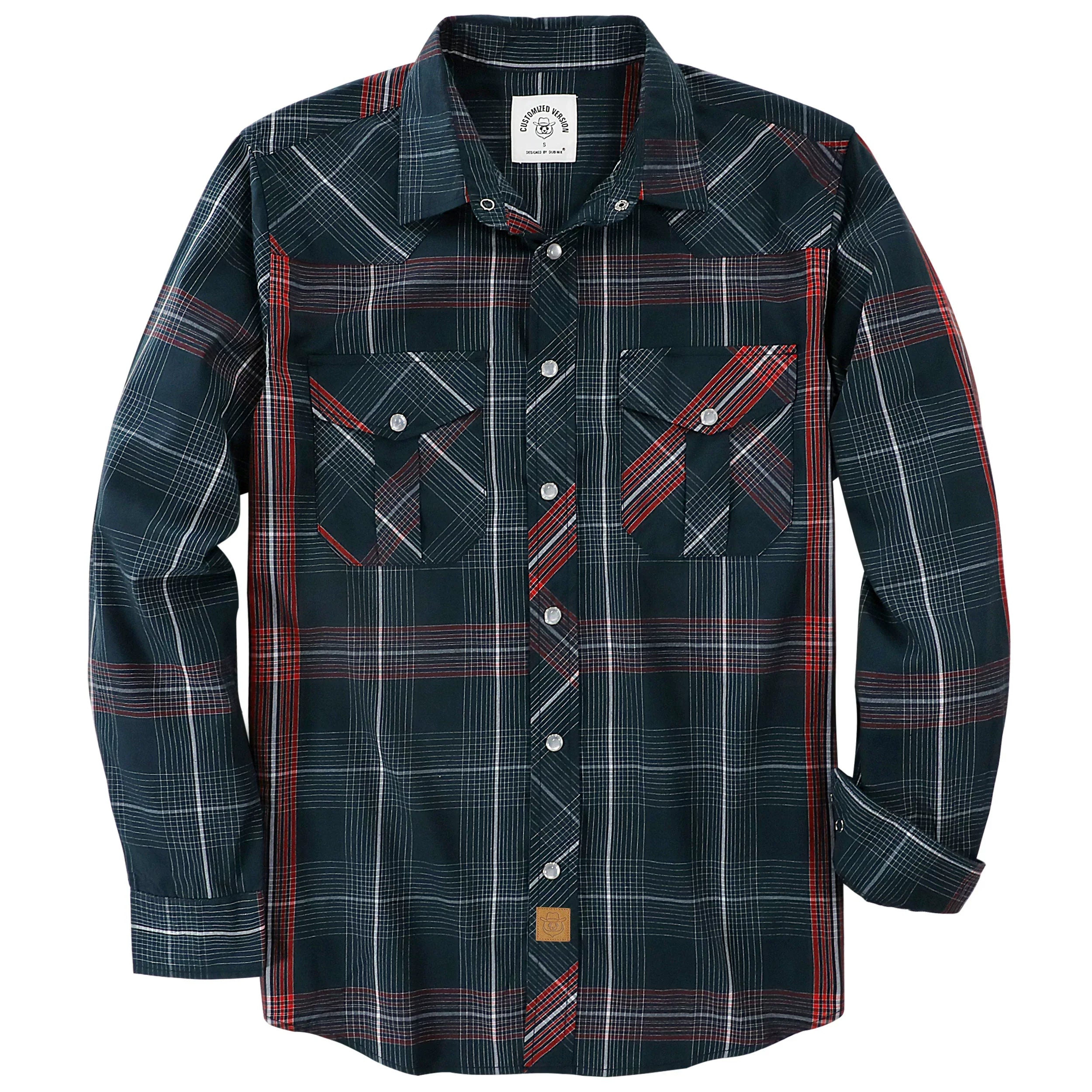 Dubinik® Pearl Snap Shirts for Men Long Sleeve Western Shirts for Men Vintage Casual Plaid Shirt Cowboy Shirts for Men#42030