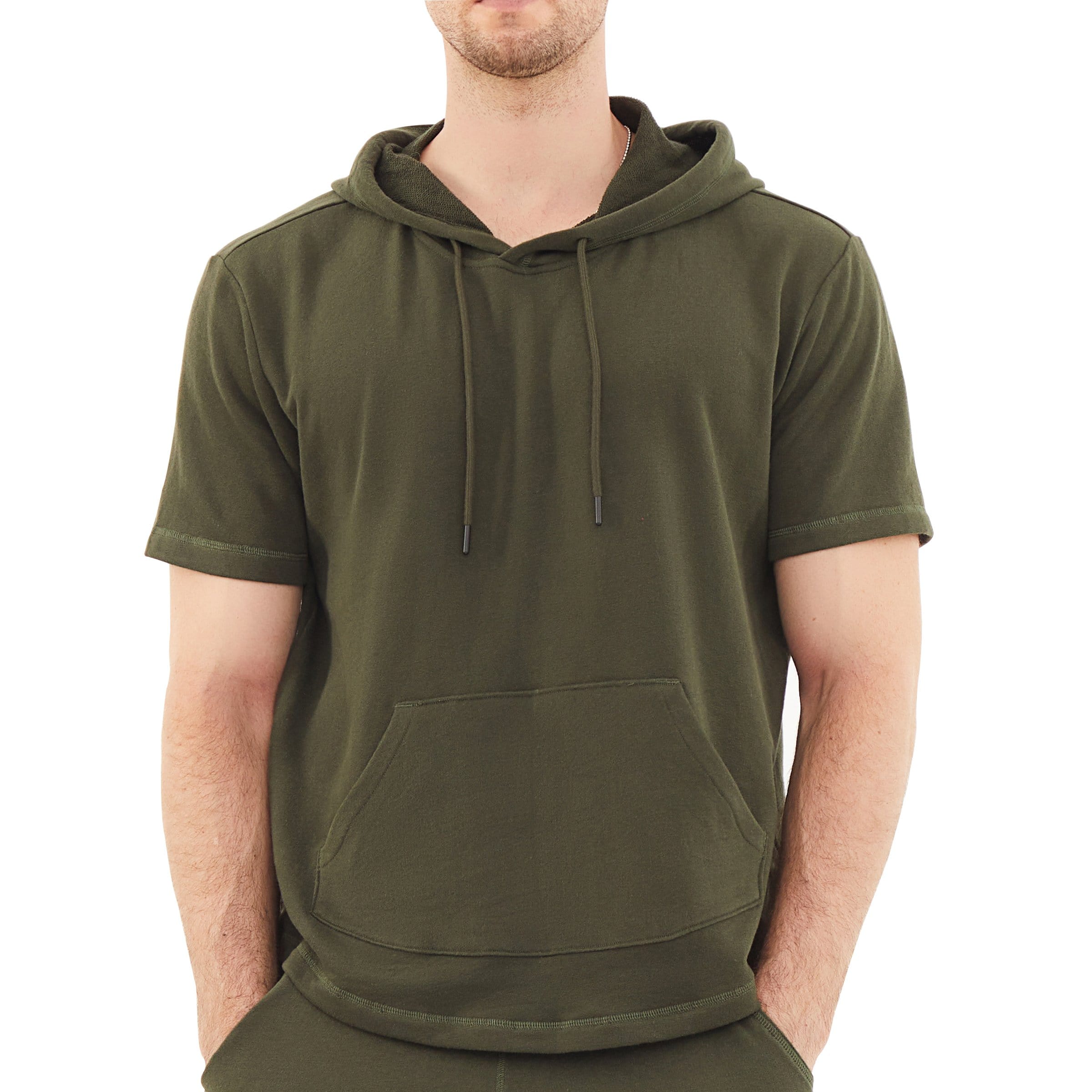 Men's Green Hoodies short-sleeved hooded sweatshirt #0604