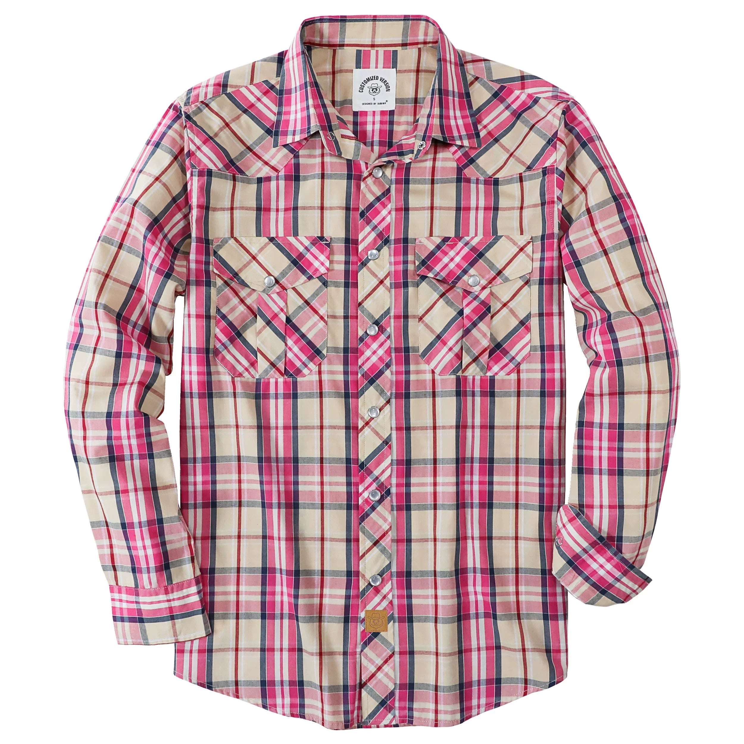 Dubinik® Pearl Snap Shirts for Men Long Sleeve Western Shirts for Men Vintage Casual Plaid Shirt Cowboy Shirts for Men#42023