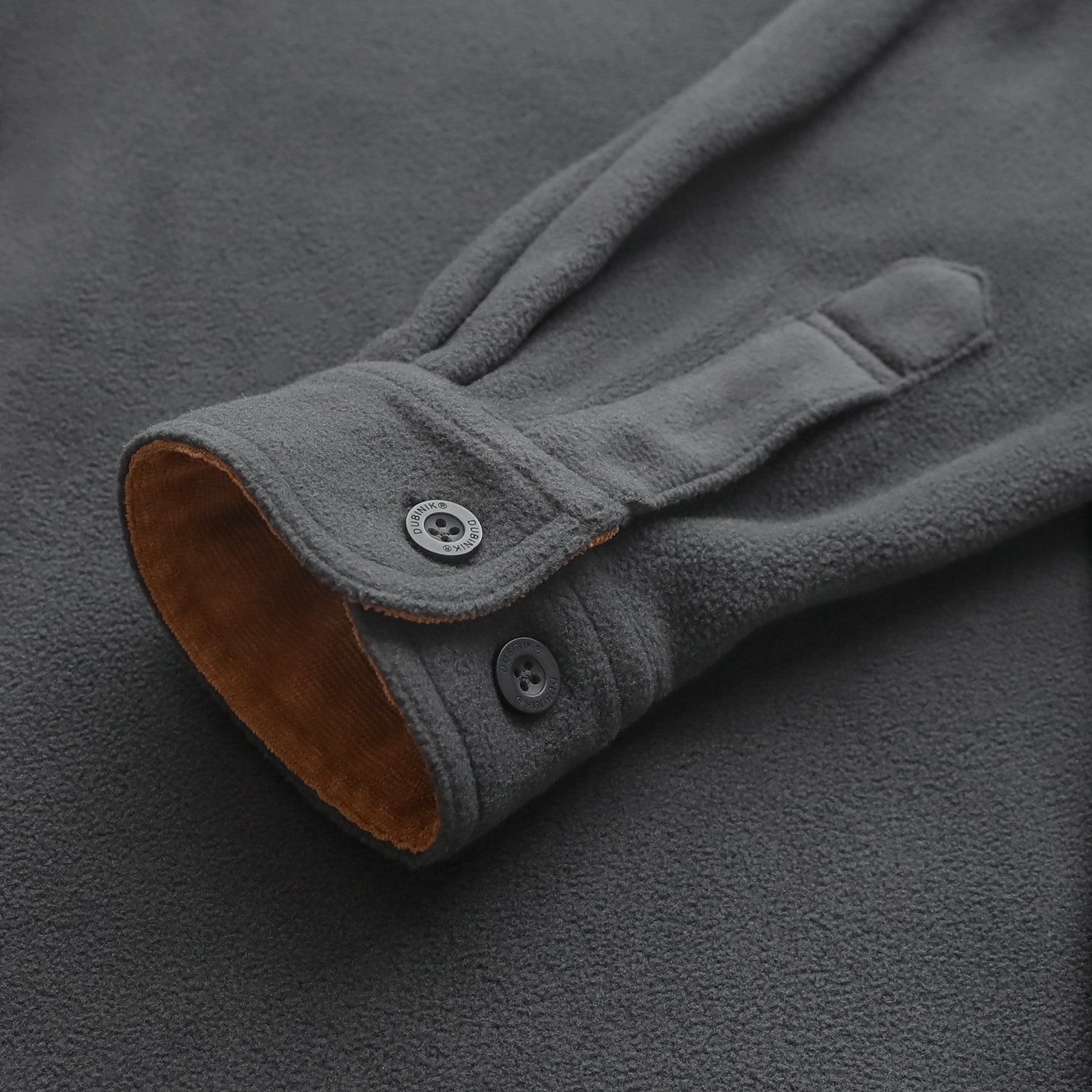 Mens Long Sleeve Dark Grey Solid Fleece Shirt Casual Button Down Light-in-weight Shirt #0244