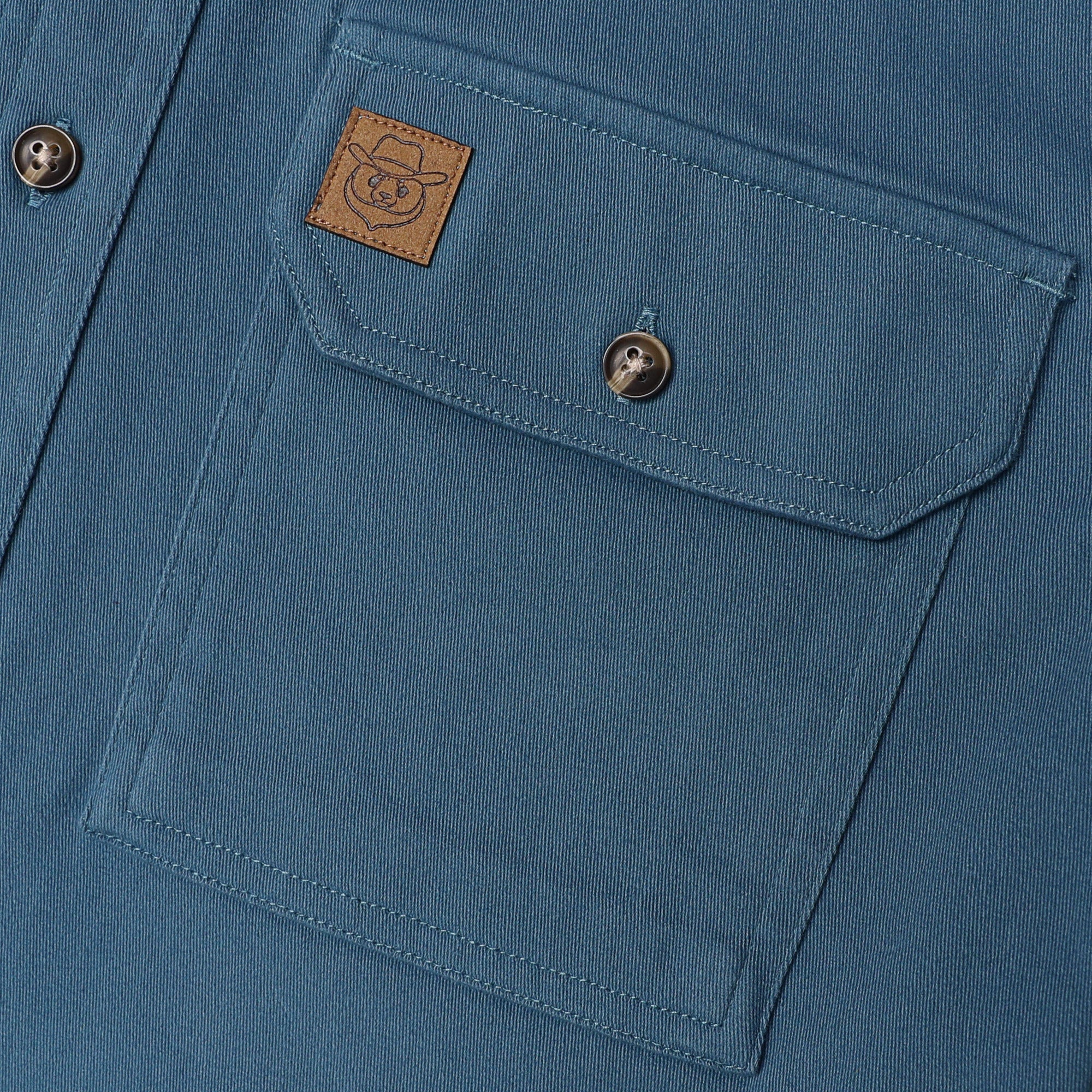 Men's Navy blue Solid 100% cotton outdoor casual workwear pocket vintage shirt #1506