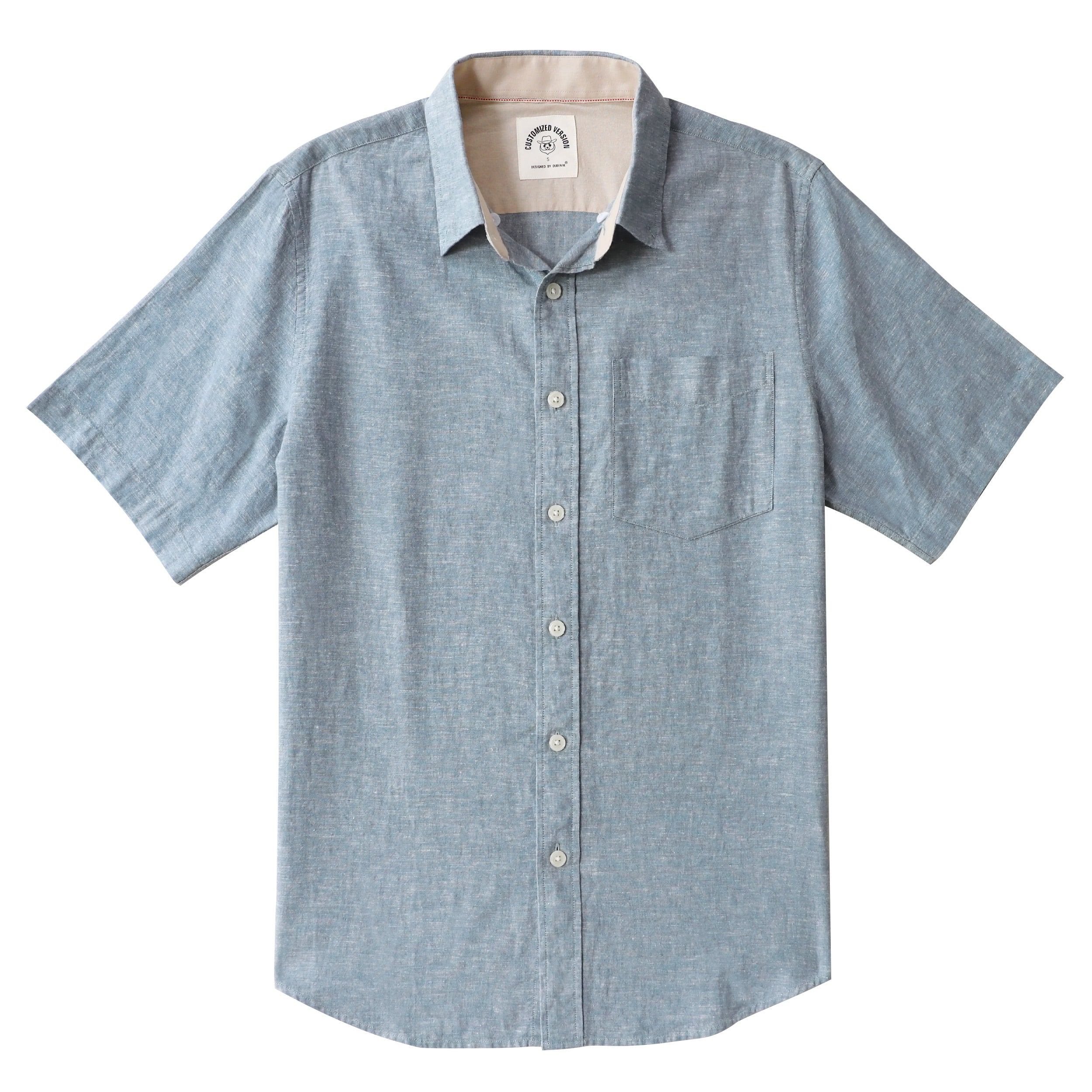 Dubinik Grey and  Blue Mens Short Sleeve Button Down Shirts 100% Cotton Plaid Casual Shirt with Pocket#0114