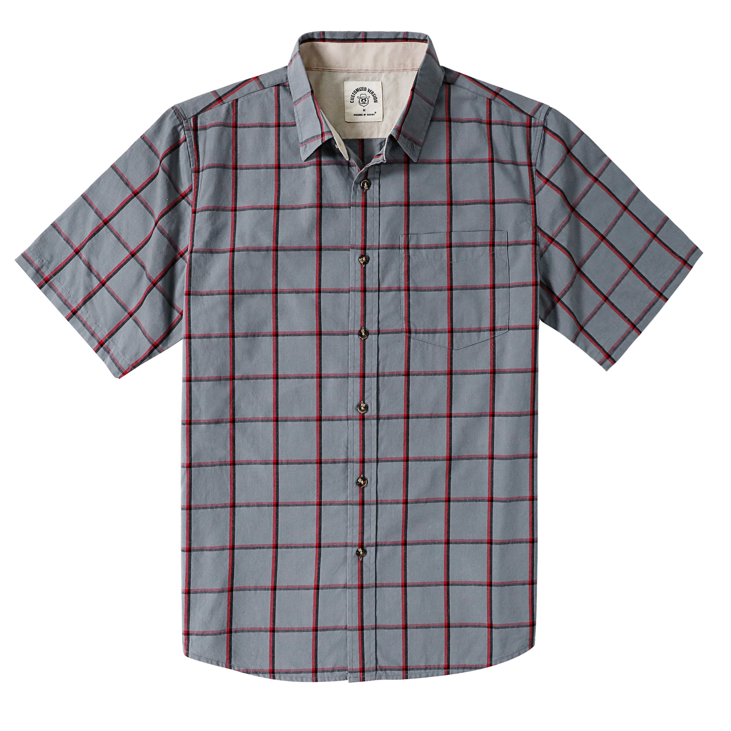 Dubinik® Short Sleeve Button Down Shirts 100% Cotton Plaid Casual Shirt with Pocket #0112