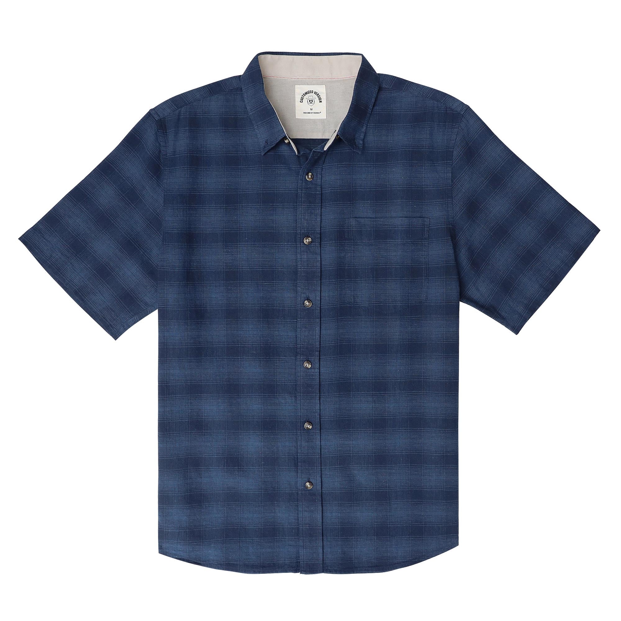 Dubinik® Mens Short Sleeve Button Down Shirts 100% Cotton Plaid Casual Shirt with Pocket #0109