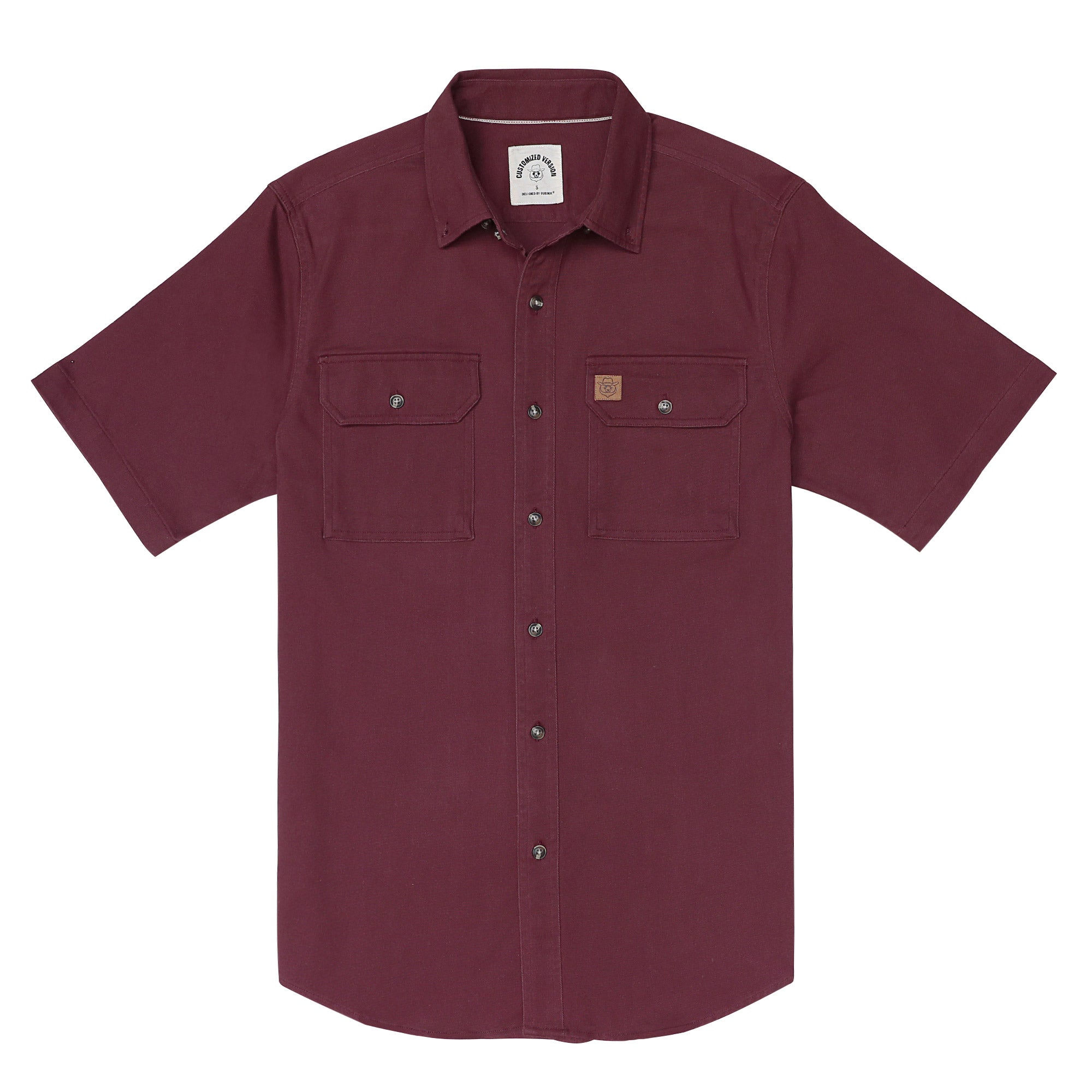 Men's outdoor casual short sleeve Burgundy Solid shirt #1510