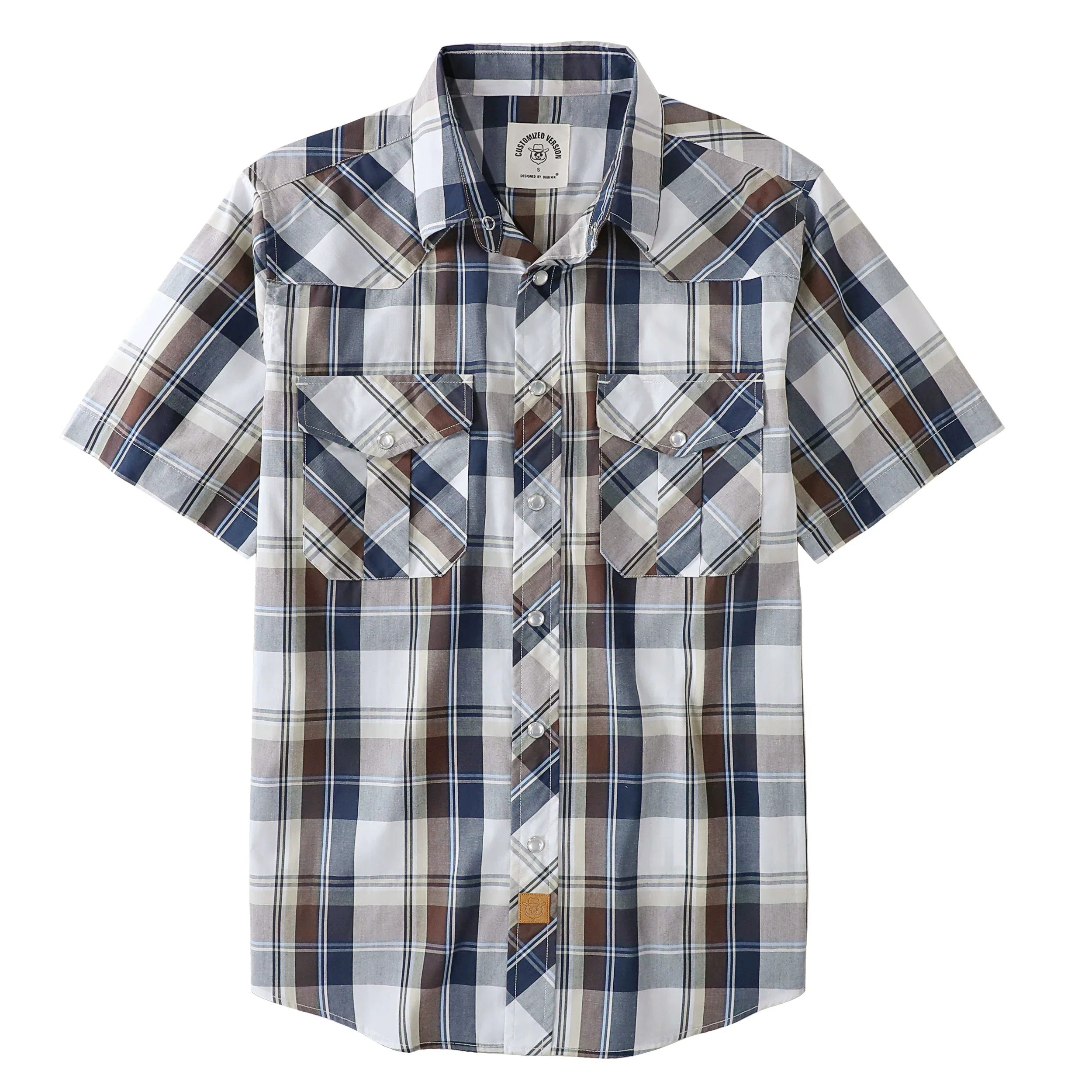 Dubinik® Western Shirts for Men Short Sleeve Plaid Pearl Snap Shirts for Men Button Up Shirt Cowboy Casual Work Shirt#41006