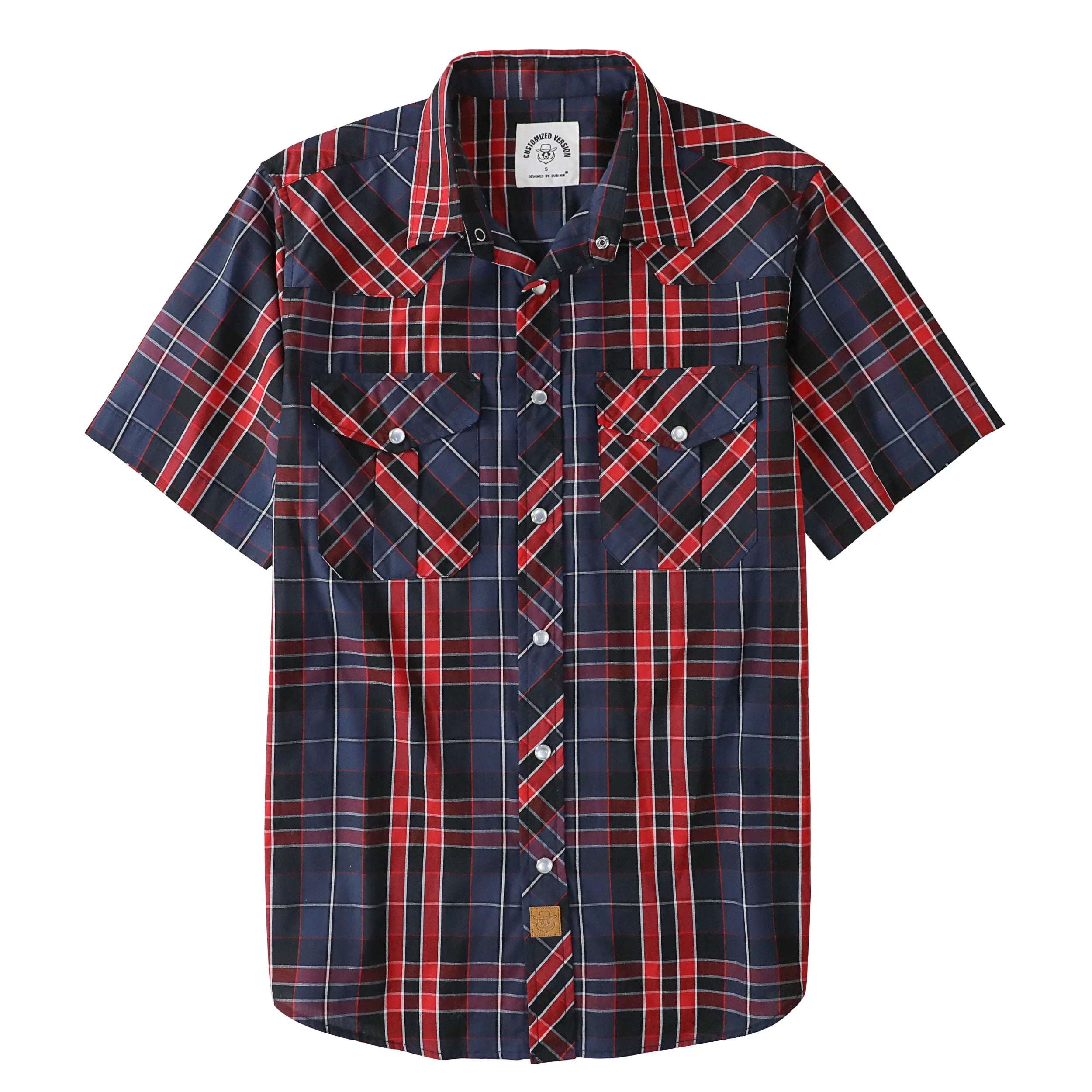 Dubinik® Western Shirts for Men Short Sleeve Plaid Pearl Snap Shirts for Men Button Up Shirt Cowboy Casual Work Shirt#41026