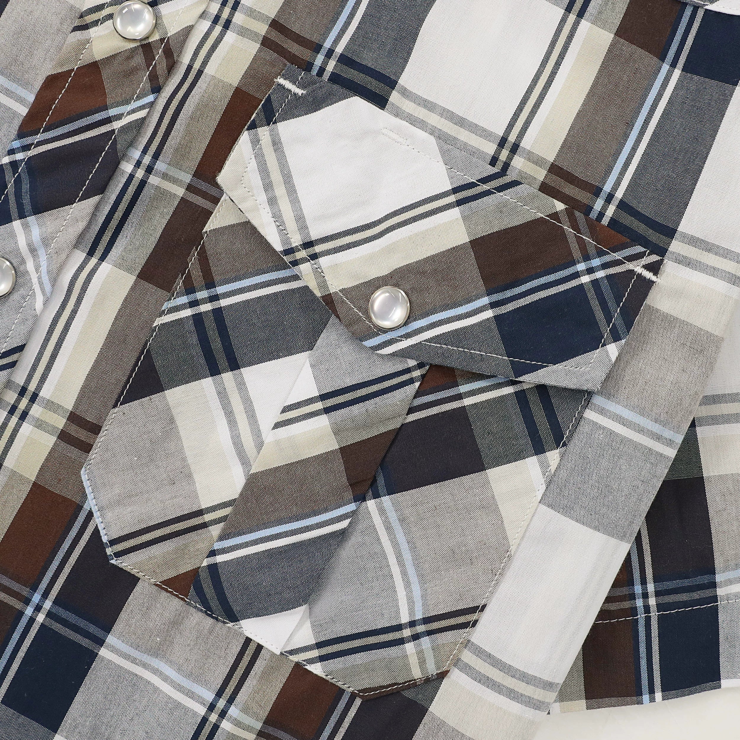 Dubinik® Western Shirts for Men Short Sleeve Plaid Pearl Snap Shirts for Men Button Up Shirt Cowboy Casual Work Shirt#41006