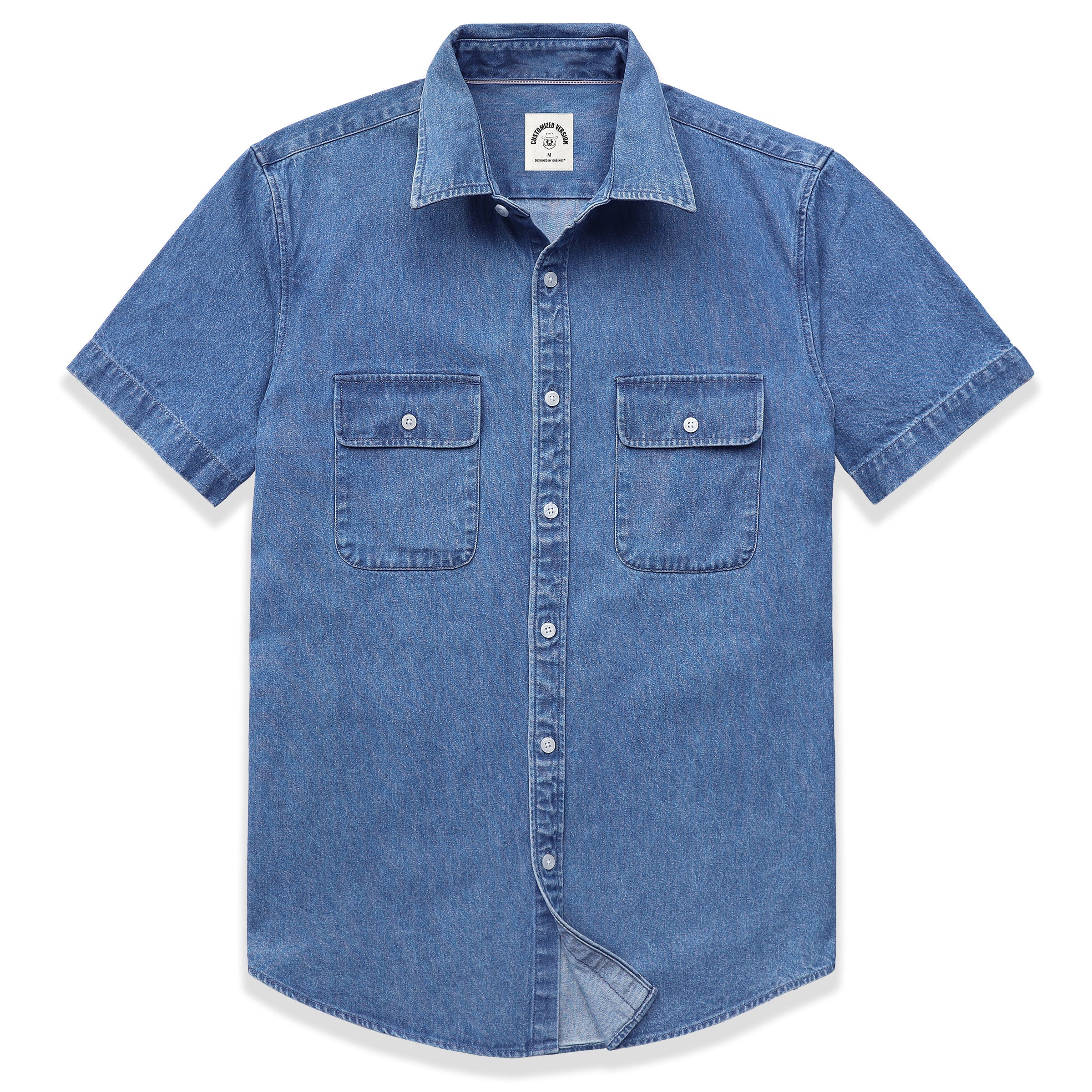 Mens Denim Shirts Button Down Short Sleeve Western Cotton Casual Work Jean Shirt #5505