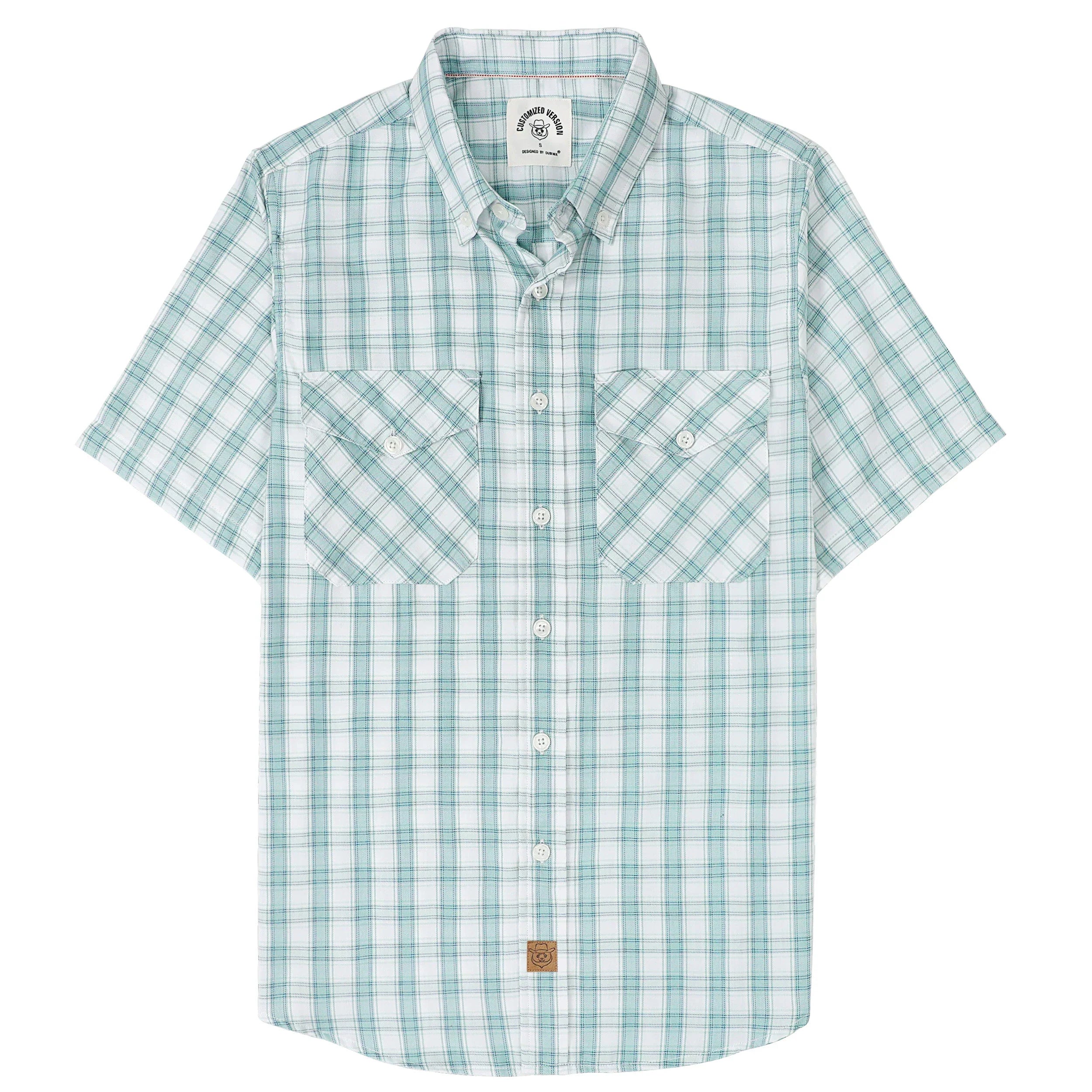 Dubinik® Bamboo Viscose Mens Short Sleeve Button Down Pockets Green Shirts#39007