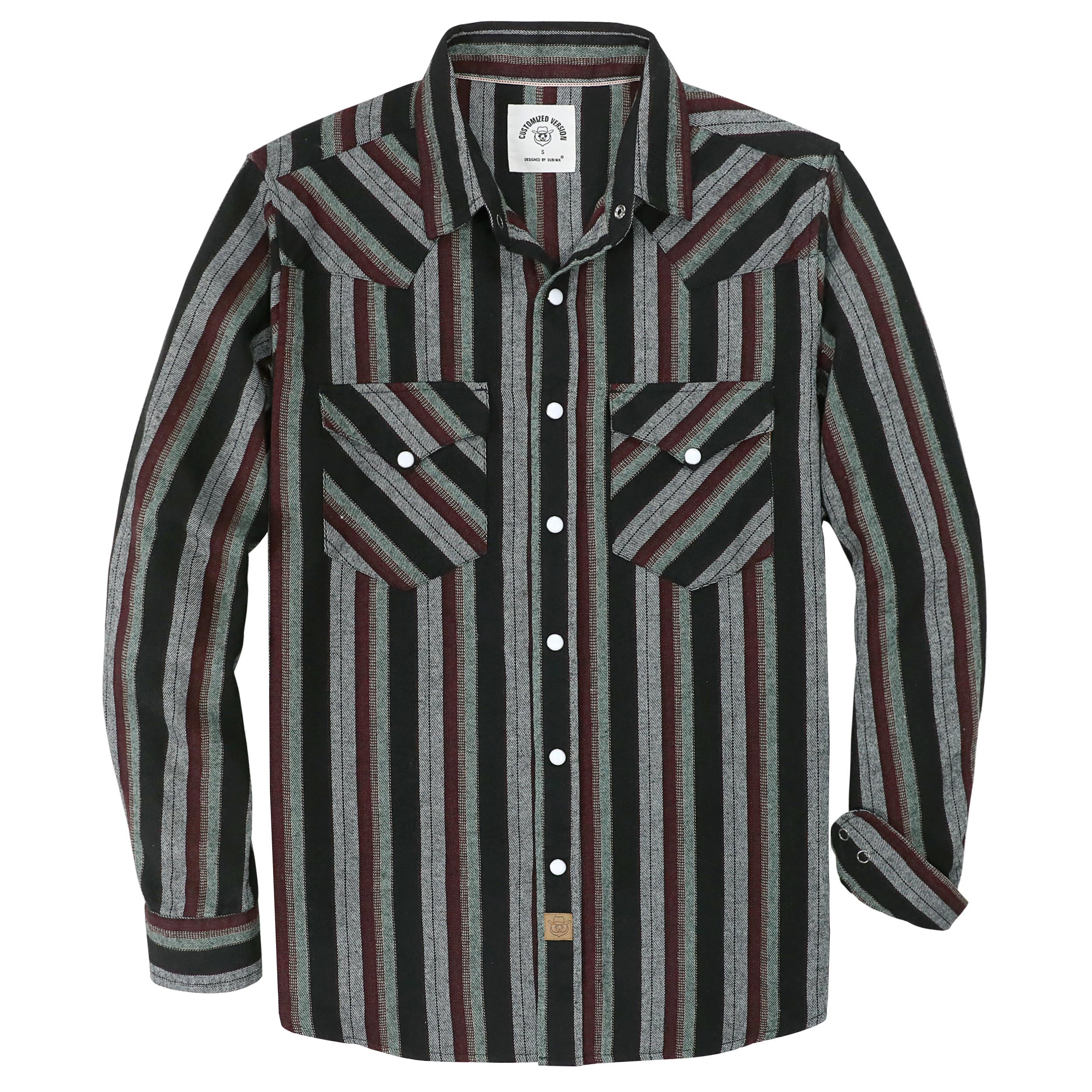 Dubinik® Flannel Shirt for Men Western Cowboy Pearl Snap Shirts for Men Long Sleeve Vintage Buttons Down Plaid Shirt#28505