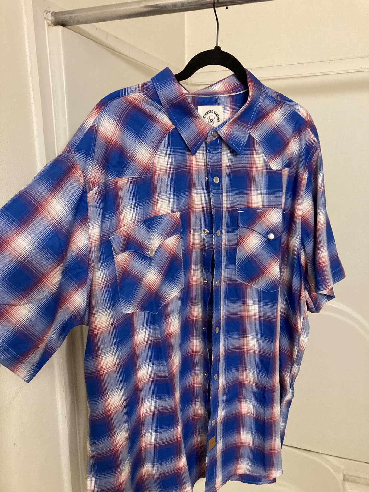 Dubinik®Bamboo Fiber Mens Shirts Short Sleeve Plaid Shirt Men Western Cowboy Pearl Snap Vintage Casual Plaid Shirt #2902