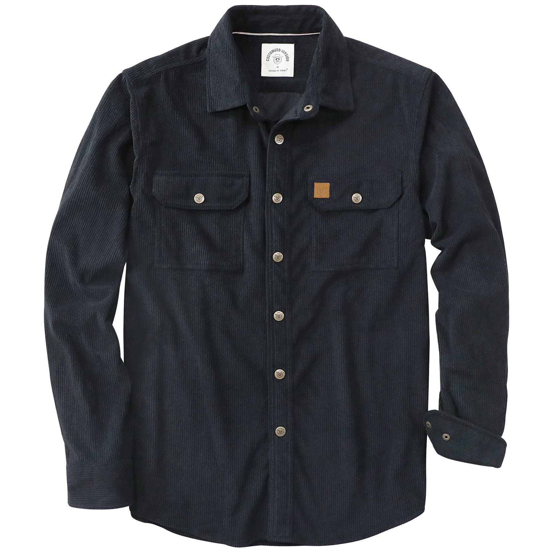 Dubinik® Corduroy Shirt Men Black Solid Corduroy Jacket Men Long Sleeve Casual Work Vintage Regular Fit Mens Snap Button Shirt#31001