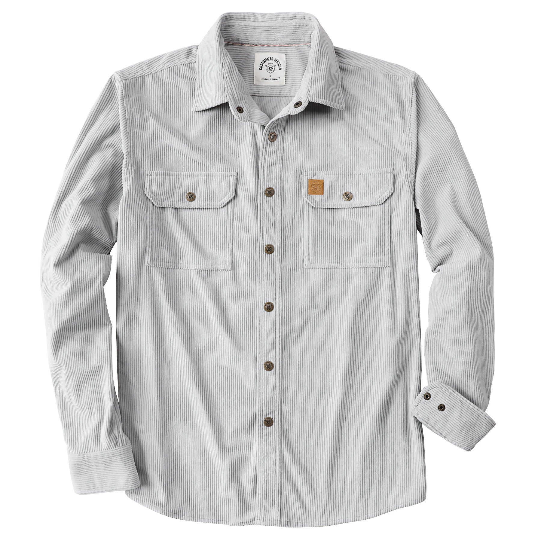 Dubinik® Corduroy Shirt Men Grey Solid Corduroy Jacket Men Long Sleeve Casual Work Vintage Regular Fit Mens Snap Button Shirt#31005