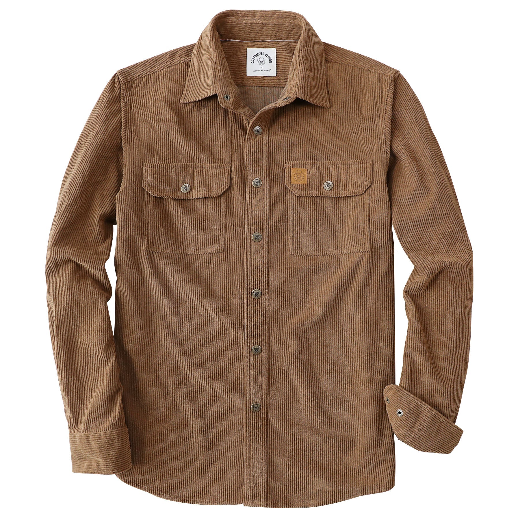 Dubinik® Corduroy Shirt Men Brown Solid Corduroy Jacket Men Long Sleeve Casual Work Vintage Regular Fit Mens Snap Button Shirt#31002