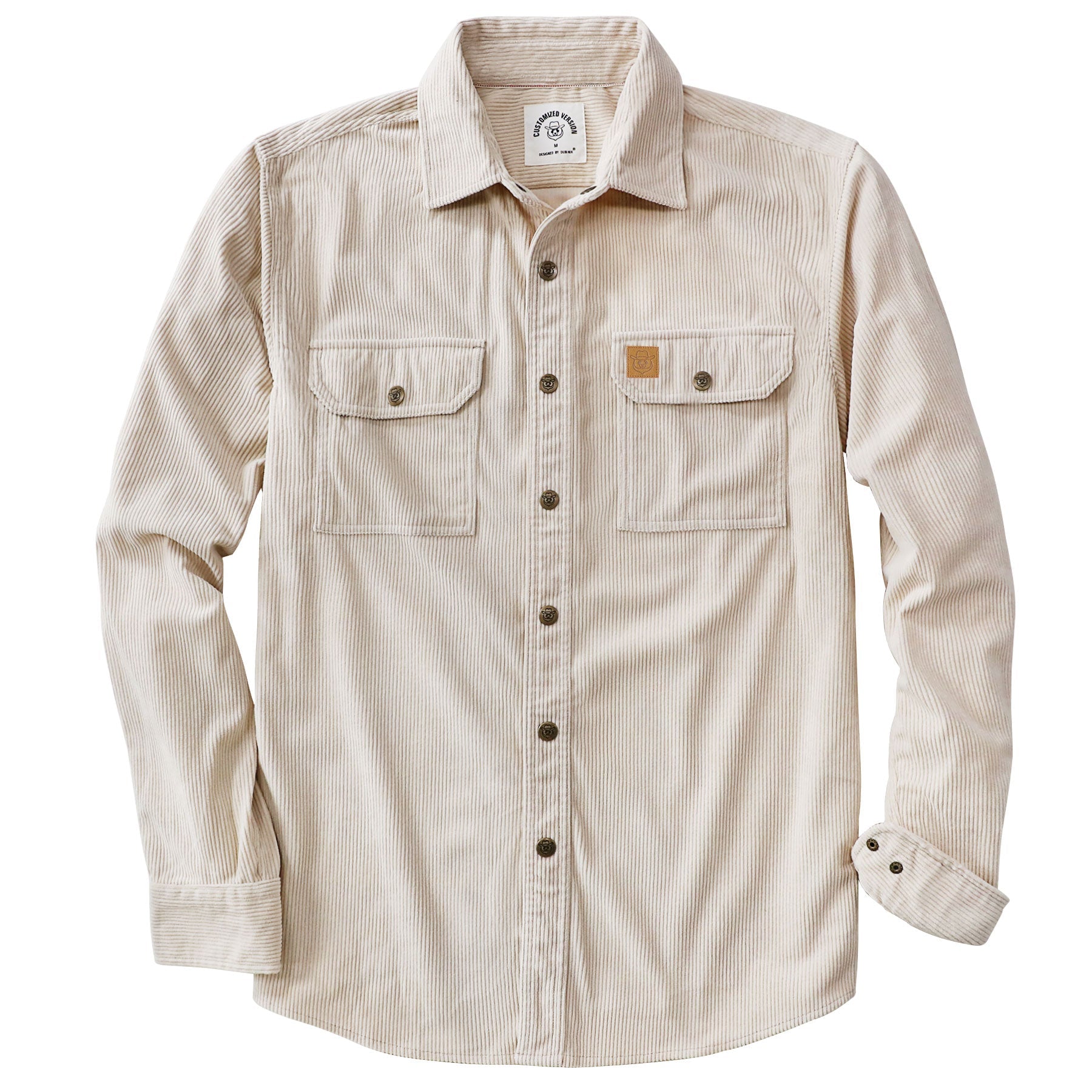 Dubinik® Corduroy Shirt Men Khaki Solid Corduroy Jacket Men Long Sleeve Casual Work Vintage Regular Fit Mens Snap Button Shirt#31003