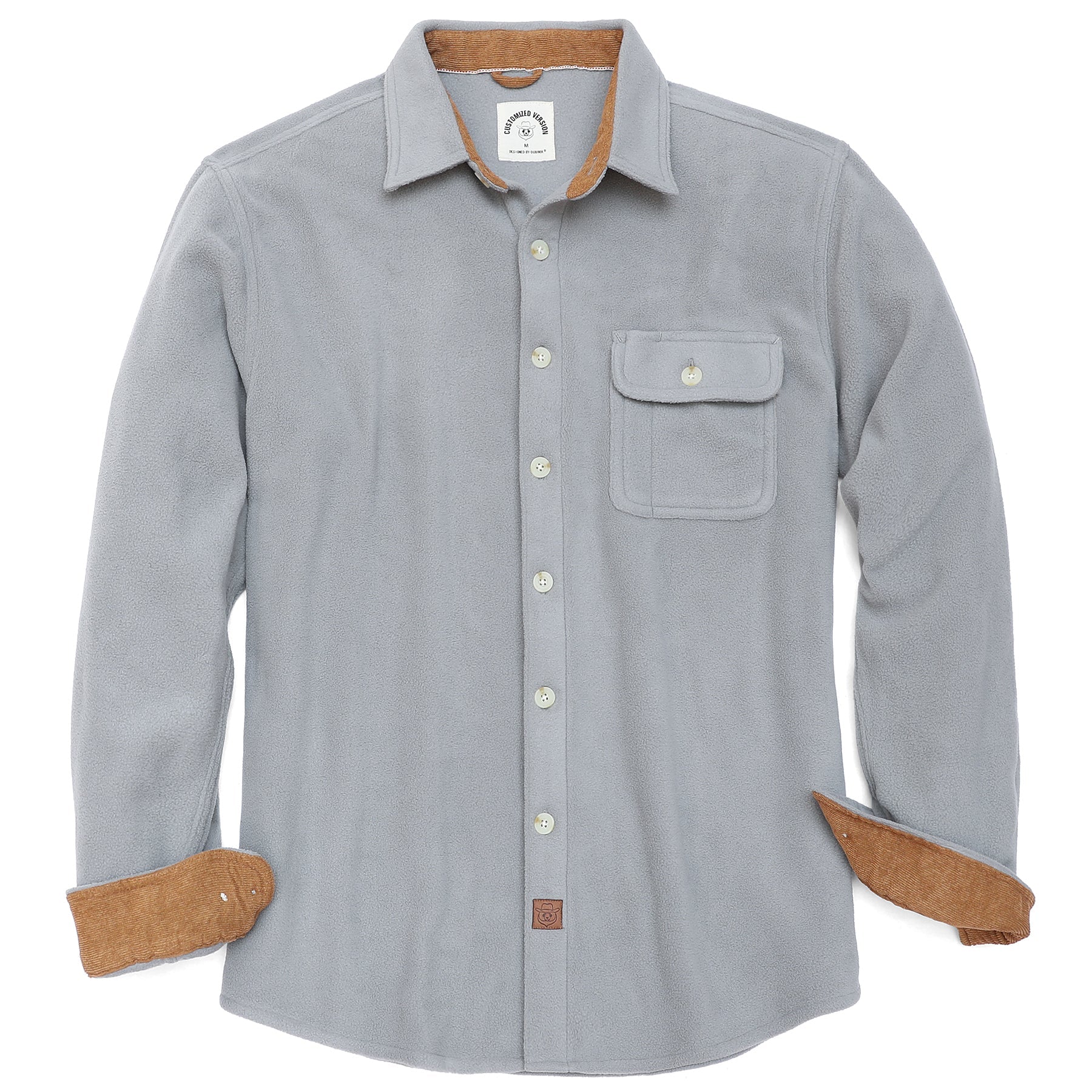 Mens Long Sleeve Light Grey Solid Fleece Shirt Casual Button Down Light-in-weight Shirt #1805