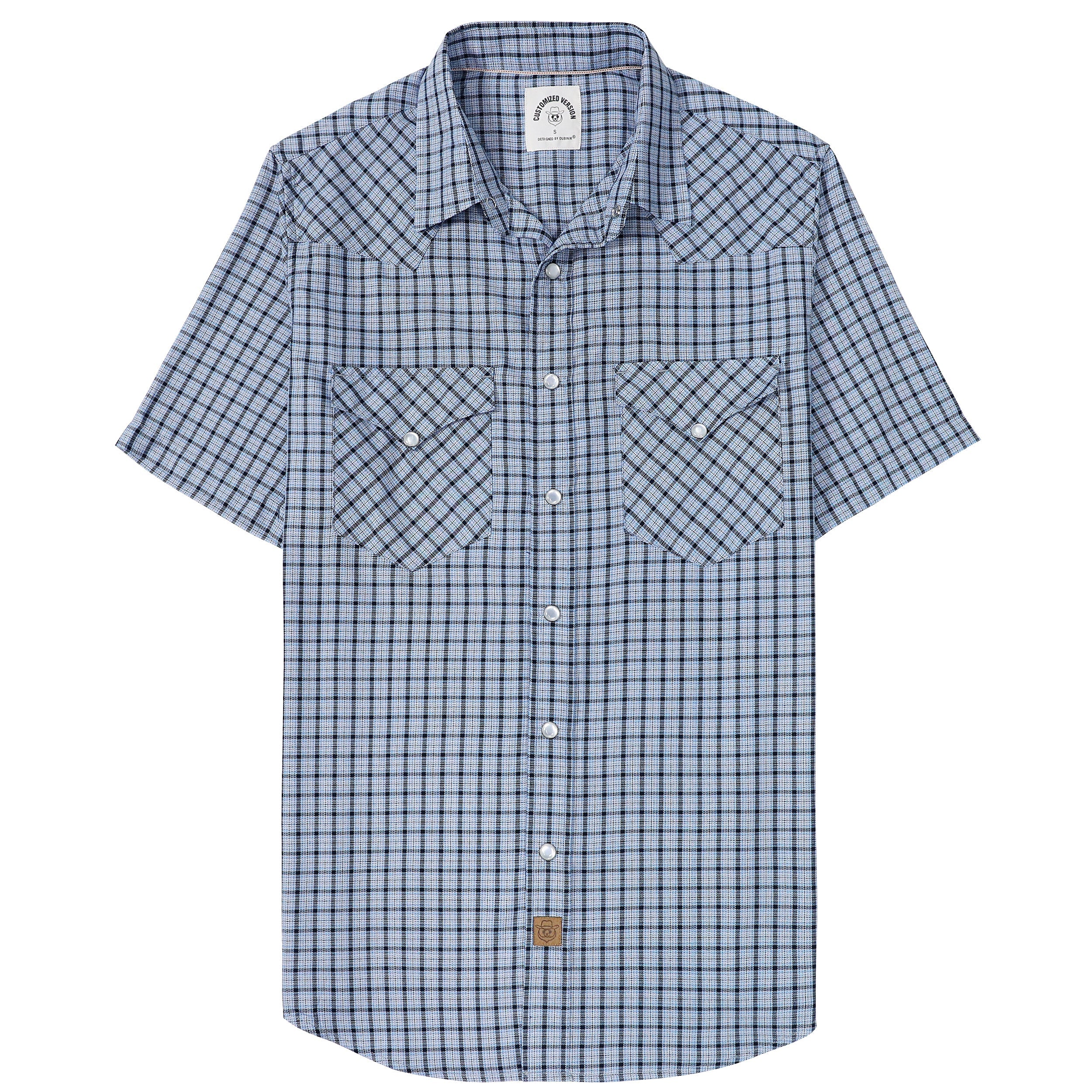 Dubinik®Bamboo Fiber Mens Shirts Short Sleeve Plaid Shirt Men Western Cowboy Pearl Snap Vintage Casual Plaid Shirt #2910