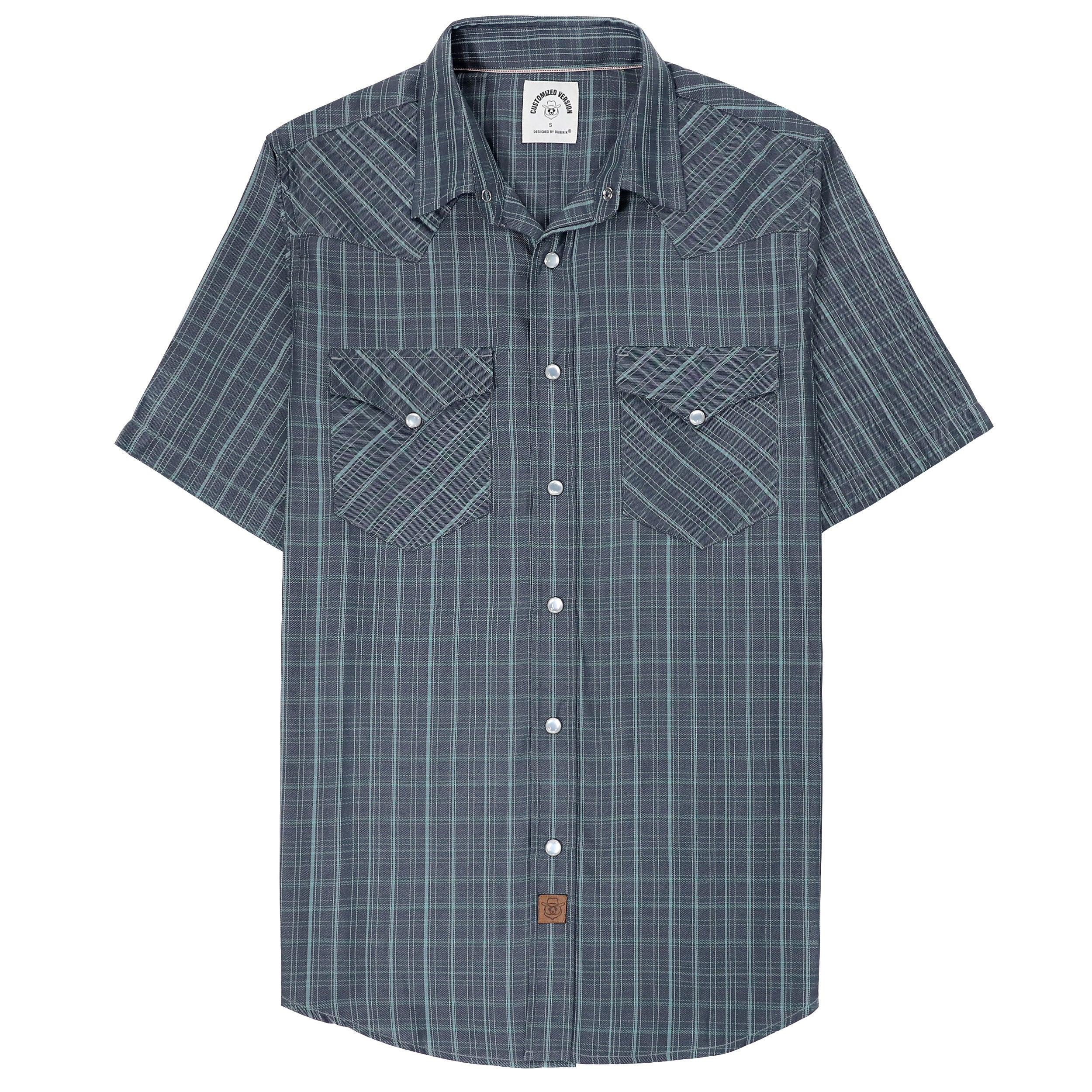 Dubinik®Bamboo Fiber Mens Shirts Short Sleeve Plaid Shirt Men Western Cowboy Pearl Snap Vintage Casual Plaid Shirt #2915