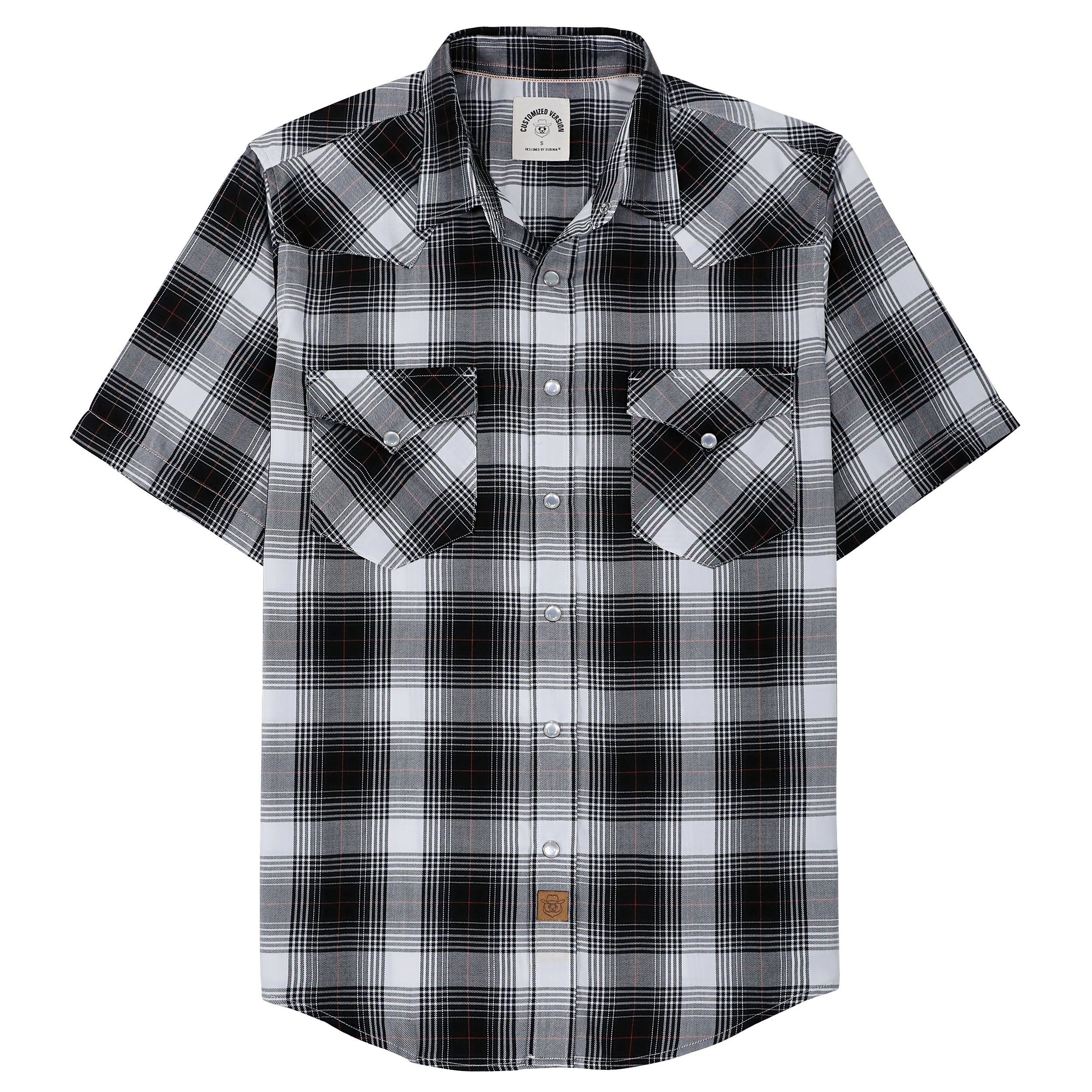 Dubinik®Bamboo Fiber Mens Shirts Short Sleeve Plaid Shirt Men Western Cowboy Pearl Snap Vintage Casual Plaid Shirt #2911