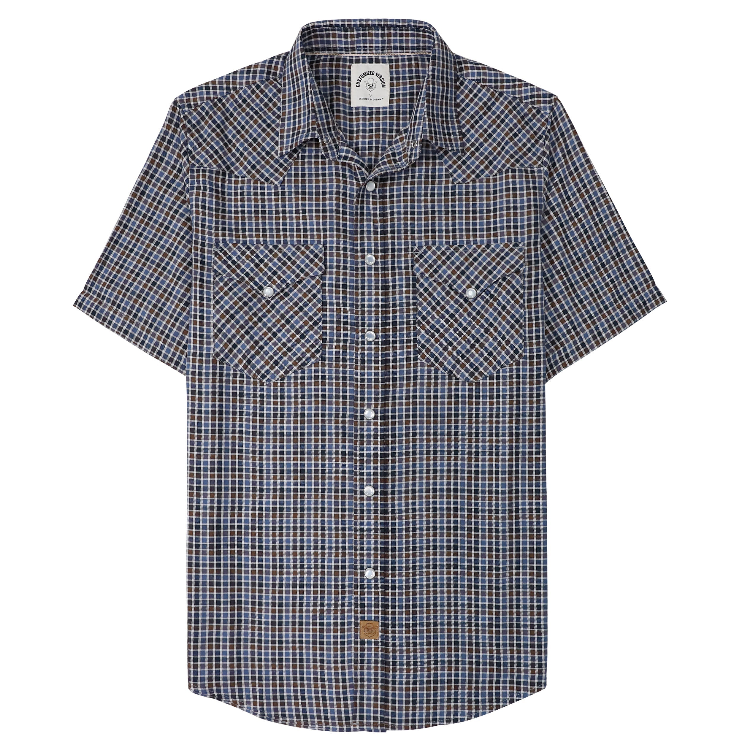 Dubinik®Bamboo Fiber Mens Shirts Short Sleeve Plaid Shirt Men Western Cowboy Pearl Snap Vintage Casual Plaid Shirt #2905