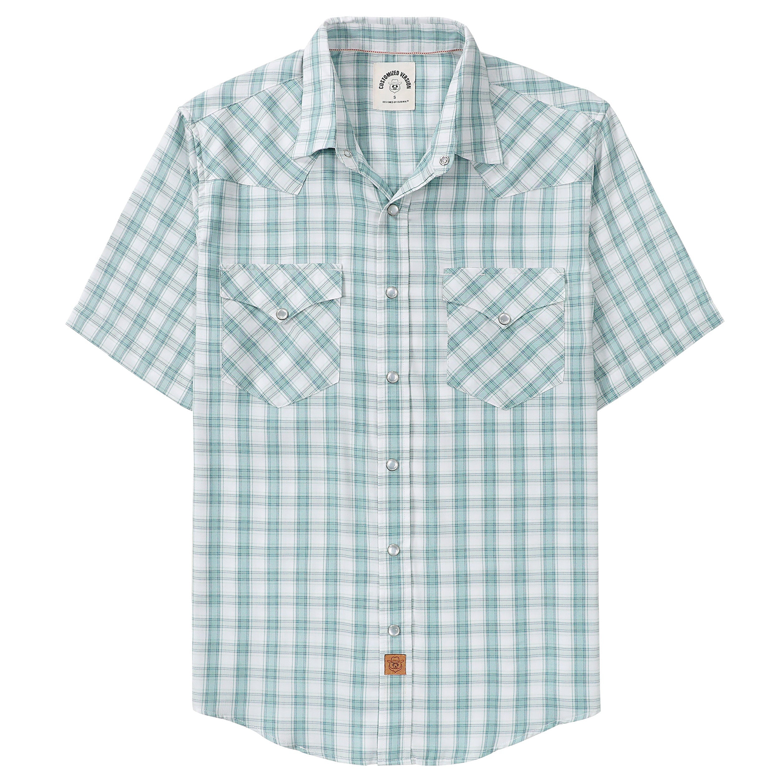 Dubinik®Bamboo Fiber Mens Shirts Short Sleeve Green Plaid Shirt Men Western Cowboy Pearl Snap Vintage Casual Plaid Shirt #2907