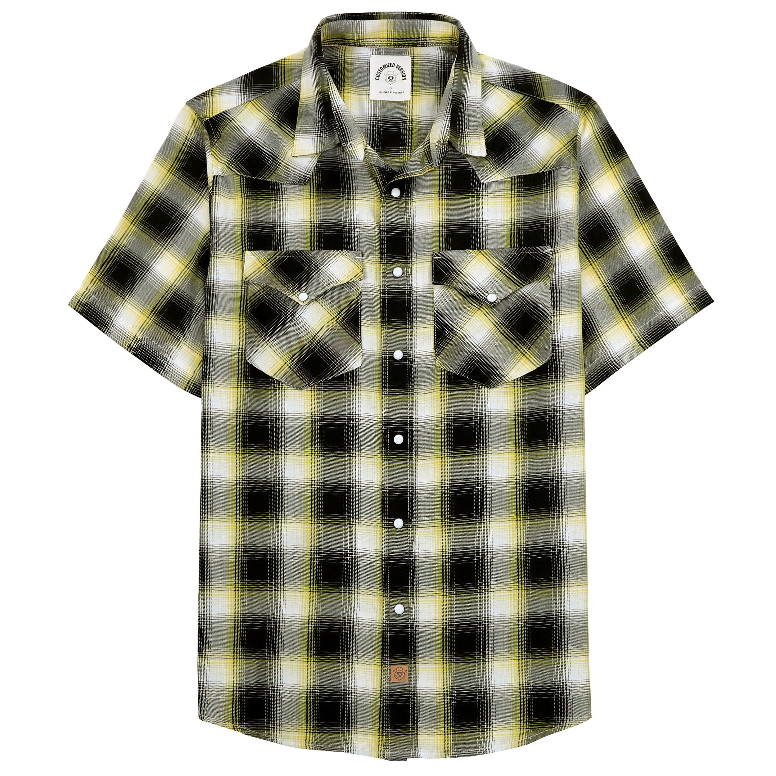 Dubinik®Bamboo Fiber Mens Shirts Short Sleeve Plaid Shirt Men Western Cowboy Pearl Snap Vintage Casual Plaid Shirt #2912