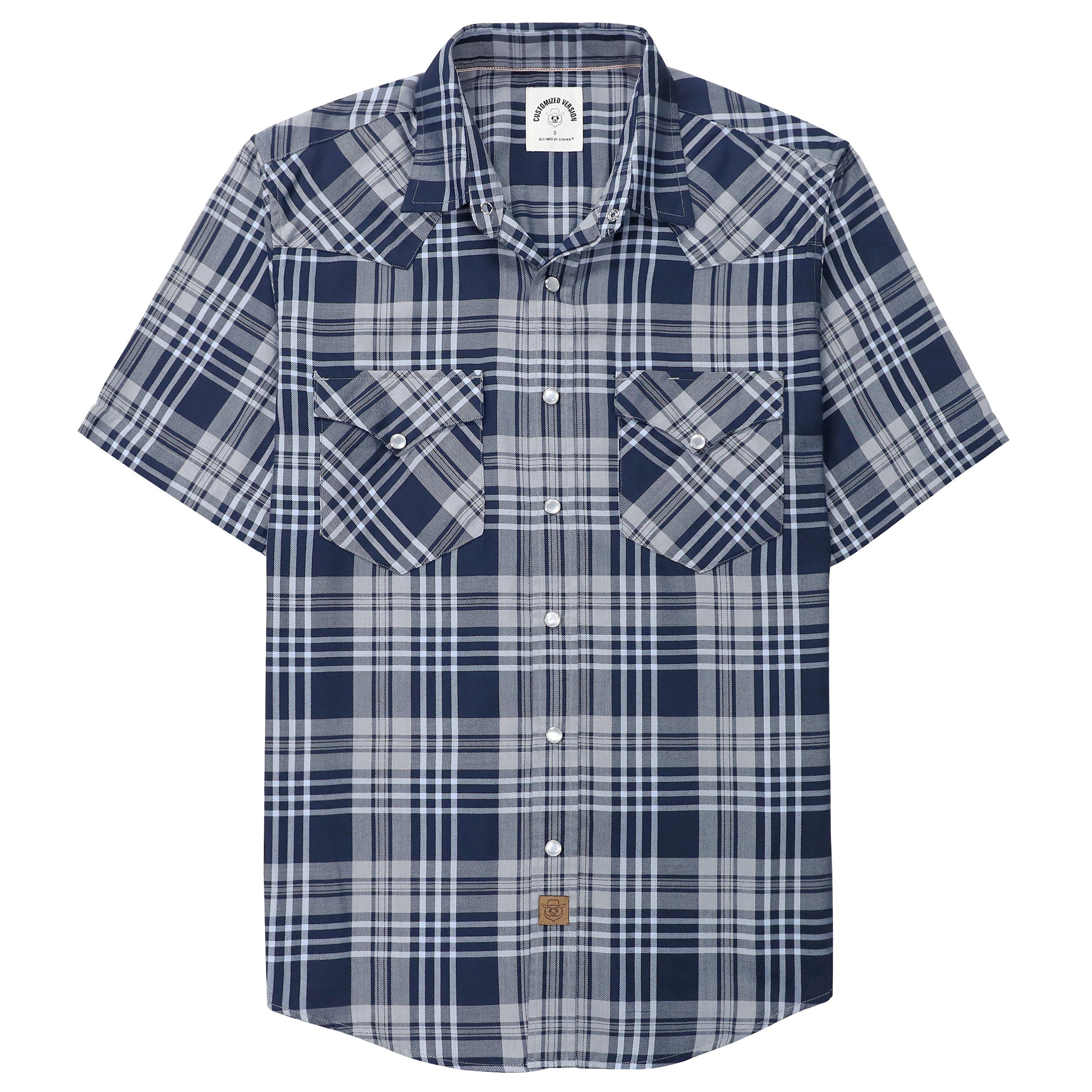 Dubinik®Bamboo Fiber Mens Shirts Short Sleeve Plaid Shirt Men Western Cowboy Pearl Snap Vintage Casual Plaid Shirt #29502