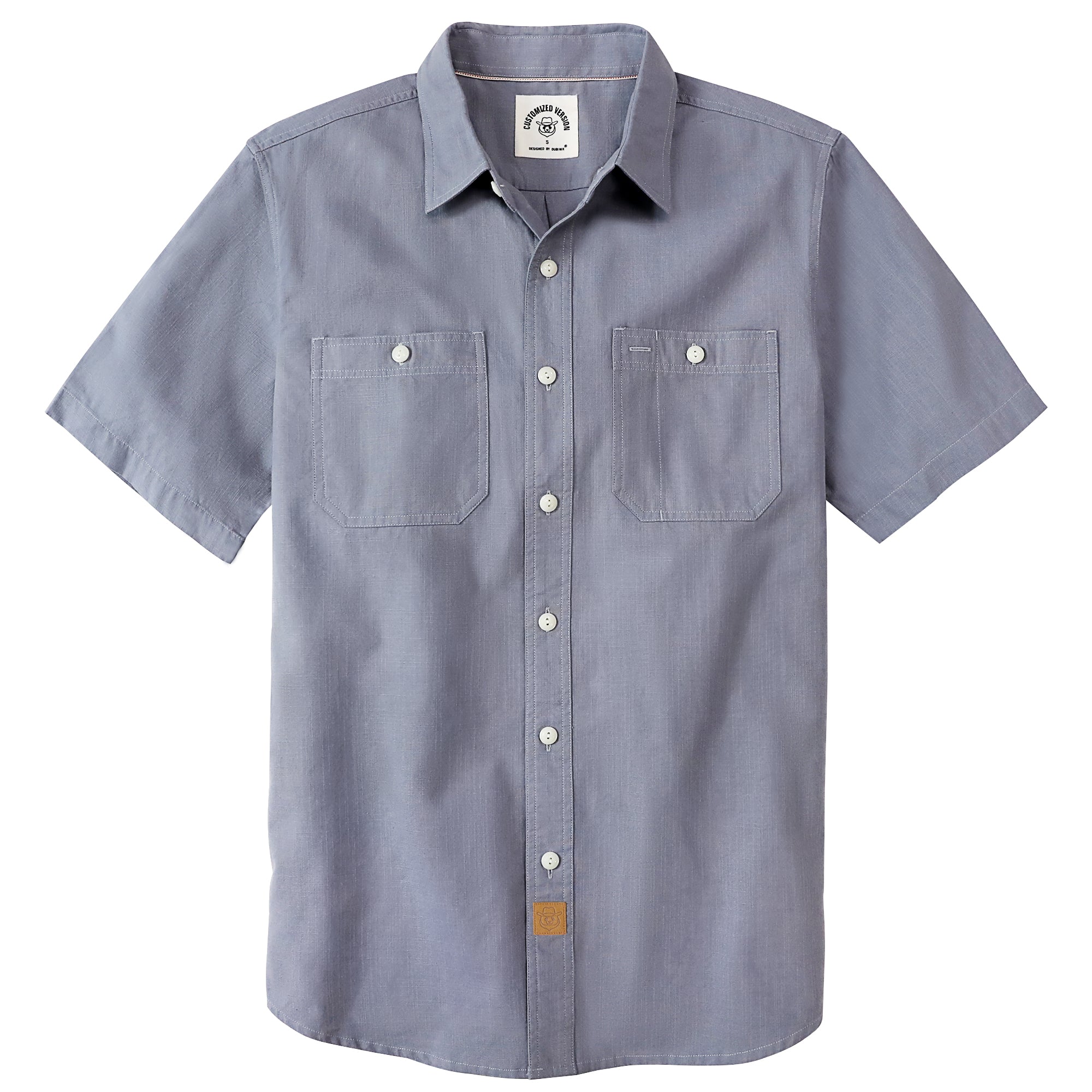 Dubinik® Gray Solid Mens Short Sleeve Button Down Casual Cotton Regular Fit Lightweight Pocket Chambray Mens Button Down Short Sleeve#0057006