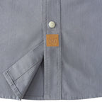 Dubinik® Gray Solid Mens Short Sleeve Button Down Casual Cotton Regular Fit Lightweight Pocket Chambray Mens Button Down Short Sleeve#0057006