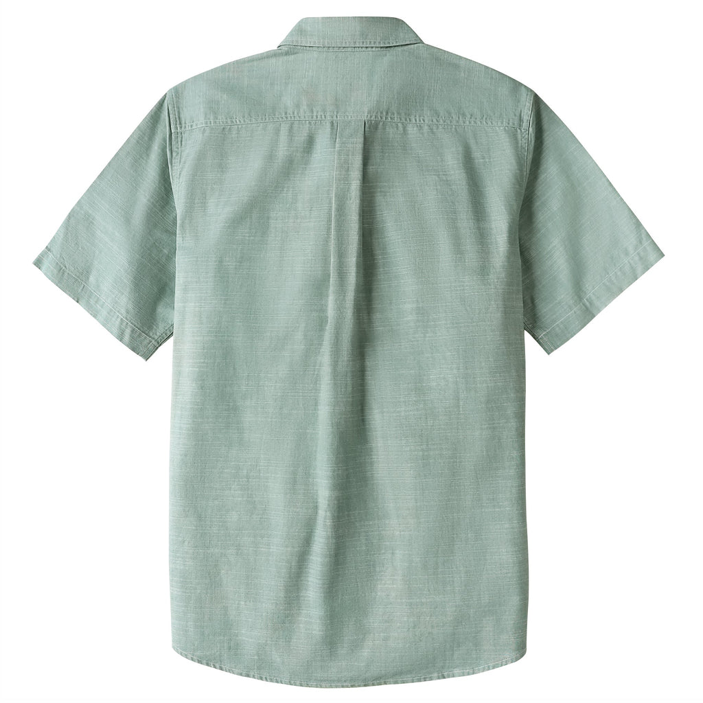 Dubinik® Light Green Solid Mens Short Sleeve Button Down Casual Cotton Regular Fit Lightweight Pocket Chambray Mens Button Down Short Sleeve#0057005