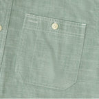 Dubinik® Light Green Solid Mens Short Sleeve Button Down Casual Cotton Regular Fit Lightweight Pocket Chambray Mens Button Down Short Sleeve#0057005