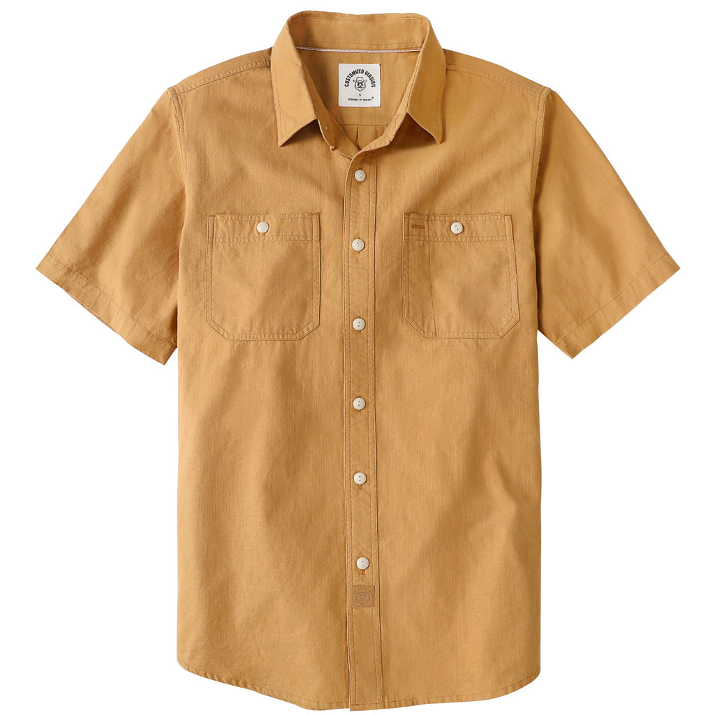 Dubinik® Orange Solid Mens Short Sleeve Button Down Casual Cotton Regular Fit Lightweight Pocket Chambray Mens Button Down Short Sleeve#0057001