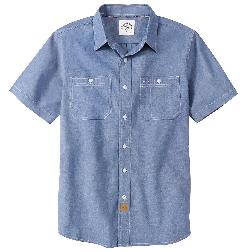 Dubinik® Light Blue Solid Mens Short Sleeve Button Down Casual Cotton Regular Fit Lightweight Pocket Chambray Mens Button Down Short Sleeve#0057009