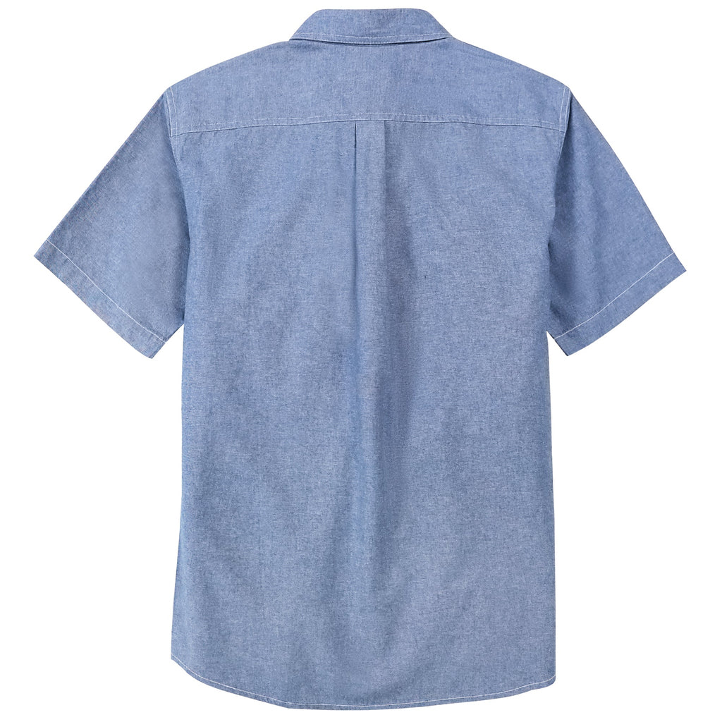 Dubinik® Light Blue Solid Mens Short Sleeve Button Down Casual Cotton Regular Fit Lightweight Pocket Chambray Mens Button Down Short Sleeve#0057009