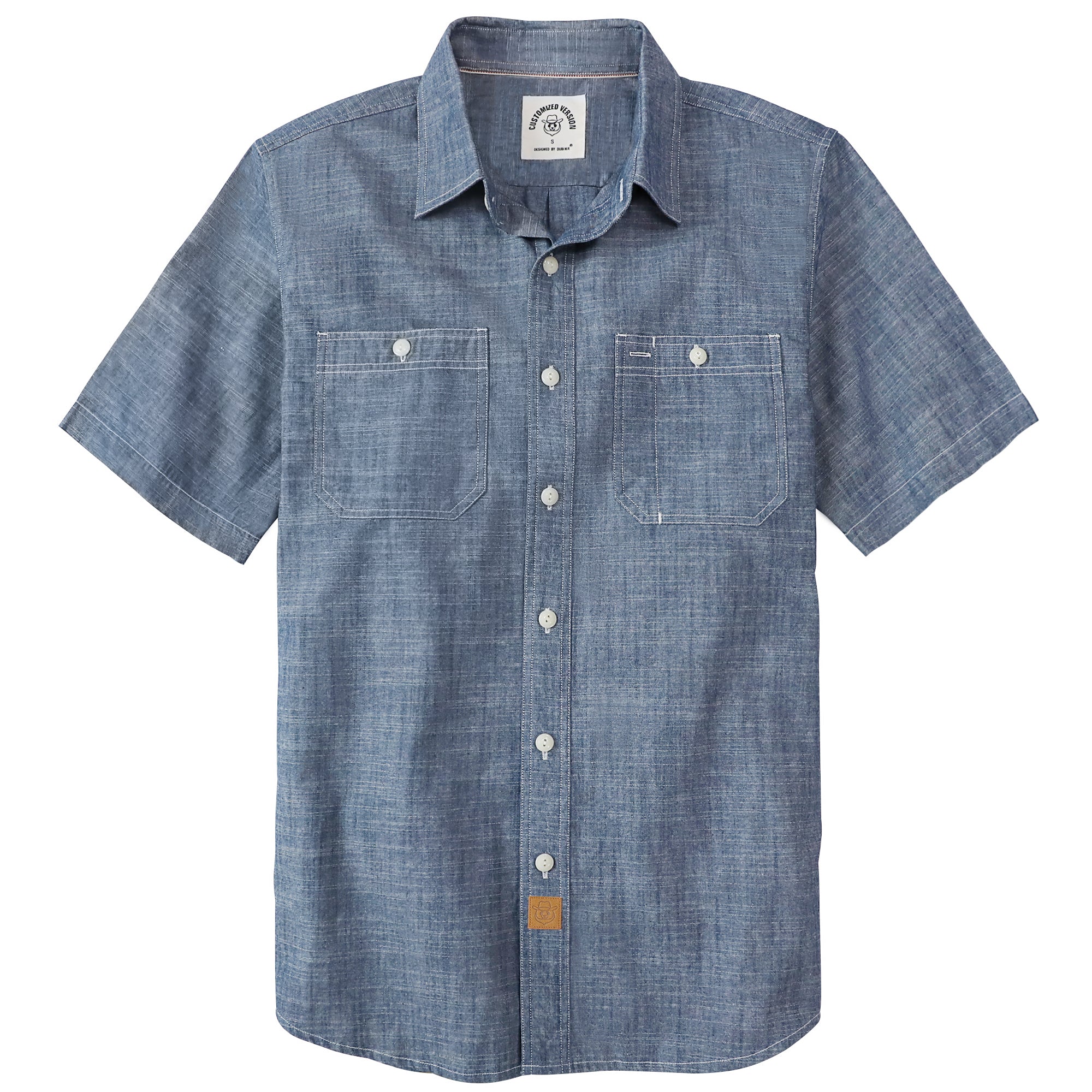 Dubinik® Denim Blue Solid Mens Short Sleeve Button Down Casual Cotton Regular Fit Lightweight Pocket Chambray Mens Button Down Short Sleeve#0057004
