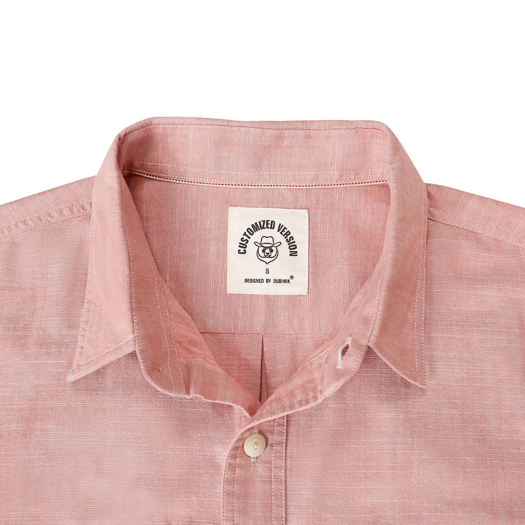 Dubinik® Pink Solid Mens Short Sleeve Button Down Casual Cotton Regular Fit Lightweight Pocket Chambray Mens Button Down Short Sleeve#0057002