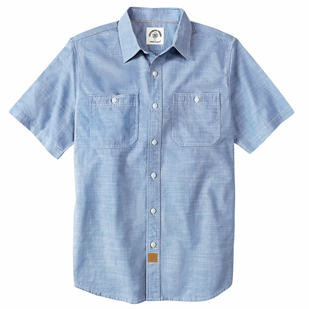 Dubinik® Sky Blue Solid Mens Short Sleeve Button Down Casual Cotton Regular Fit Lightweight Pocket Chambray Mens Button Down Short Sleeve#0057003