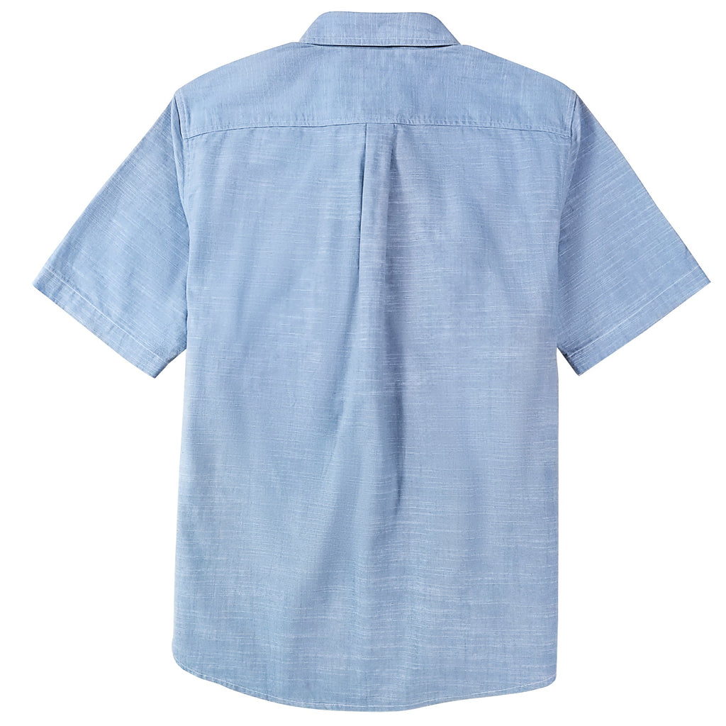 Dubinik® Sky Blue Solid Mens Short Sleeve Button Down Casual Cotton Regular Fit Lightweight Pocket Chambray Mens Button Down Short Sleeve#0057003