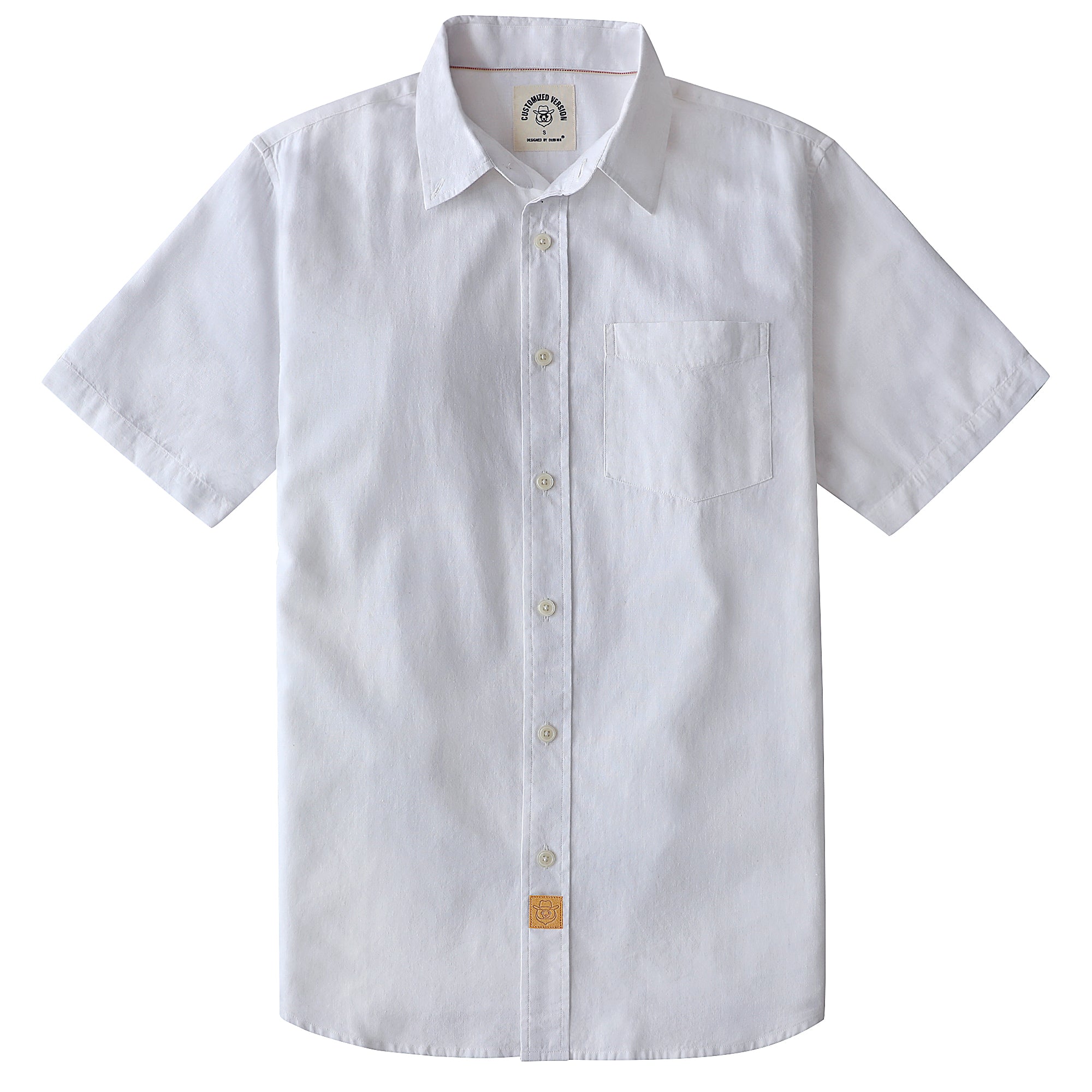 Dubinik® Pure White Mens Short Sleeve Button Down Shirts 100% Cotton Plaid Men's Casual Button-Down Shirts with Pocket#0108