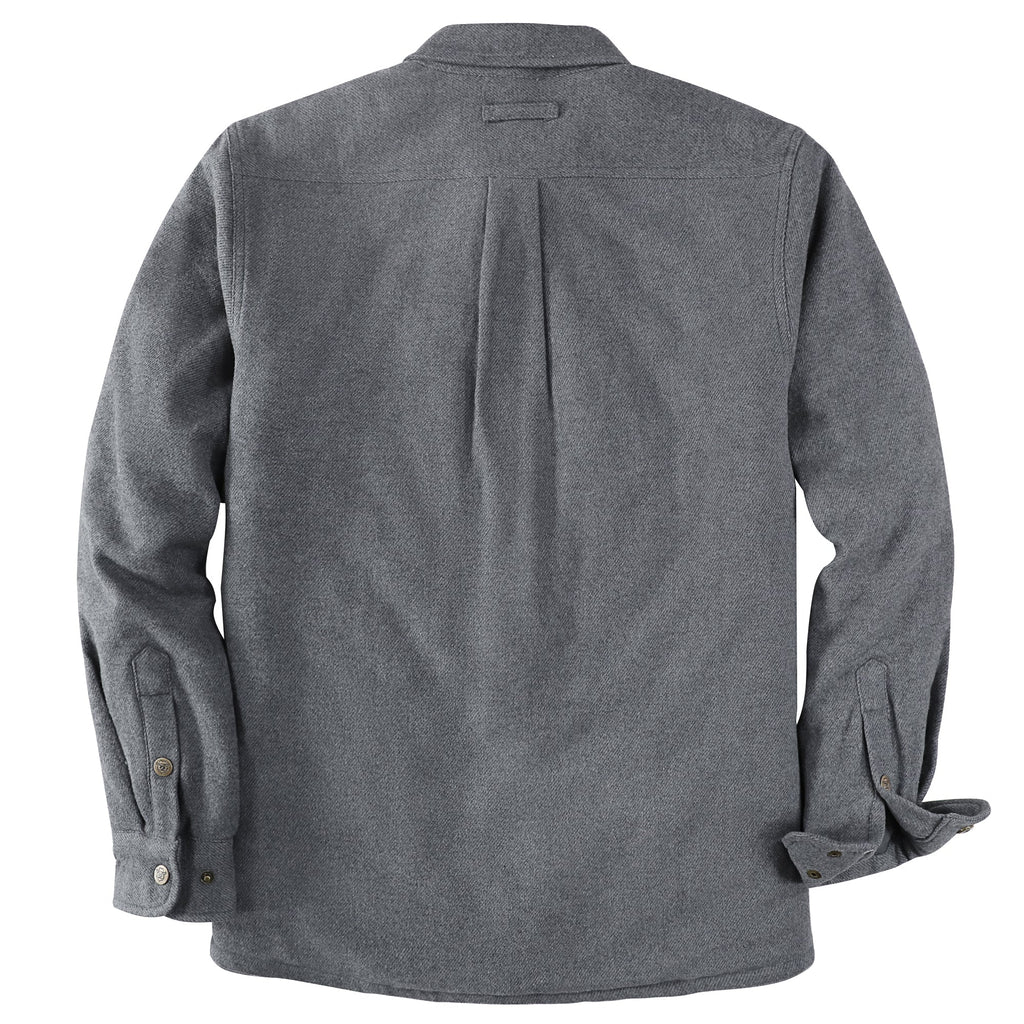 Dubinik® Men’s Overshirt Shacket – Cozy Warm-Lined Dark Gray Solid Plaid Flannel, Lightweight Casual Button-Down Long Sleeve Jacket #0181001