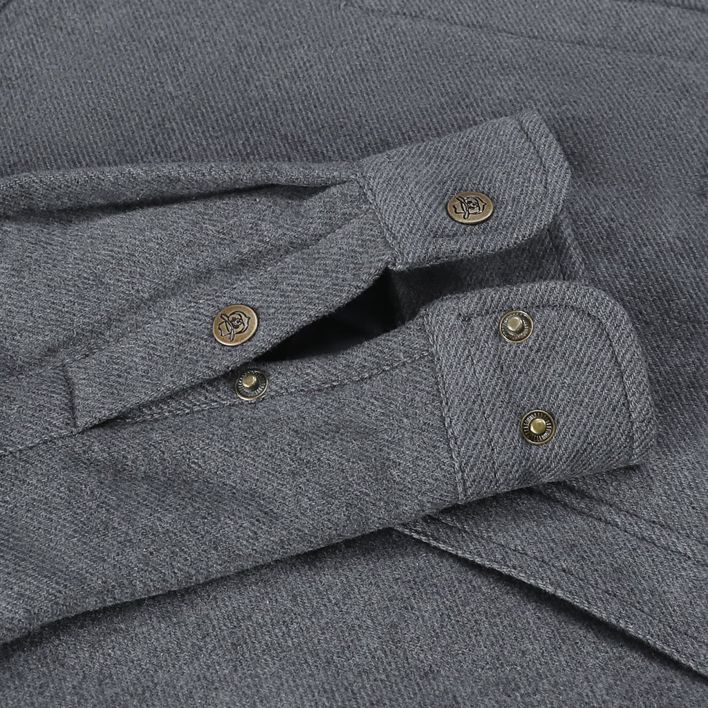 Dubinik® Men’s Overshirt Shacket – Cozy Warm-Lined Dark Gray Solid Plaid Flannel, Lightweight Casual Button-Down Long Sleeve Jacket #0181001