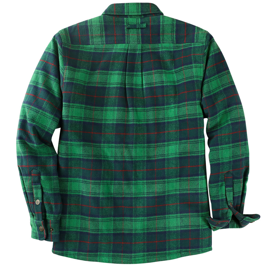 Dubinik® Men’s Overshirt Shacket – Cozy Warm-Lined Green Plaid Flannel, Lightweight Casual Button-Down Long Sleeve Jacket #0181009