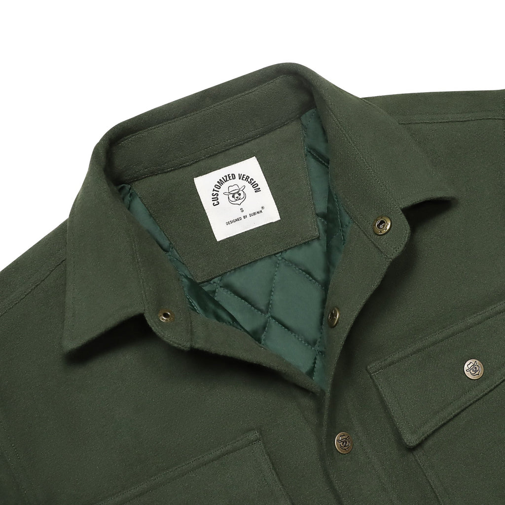 Dubinik® Men’s Overshirt Shacket – Cozy Warm-Lined Olive Green Solid Plaid Flannel, Lightweight Casual Button-Down Long Sleeve Jacket #0181004